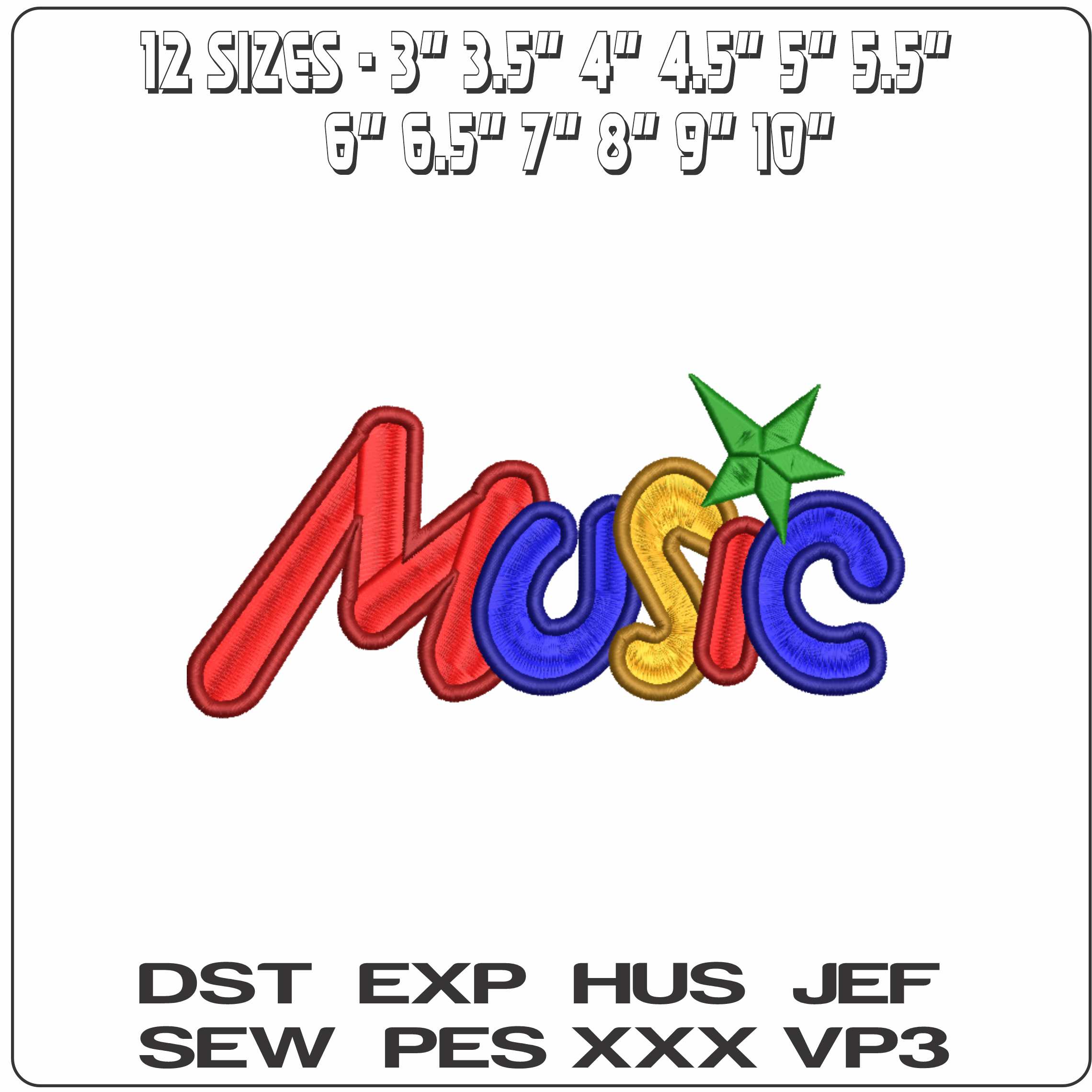 Music Star - Elegant embroidery design file-instant download — view 2