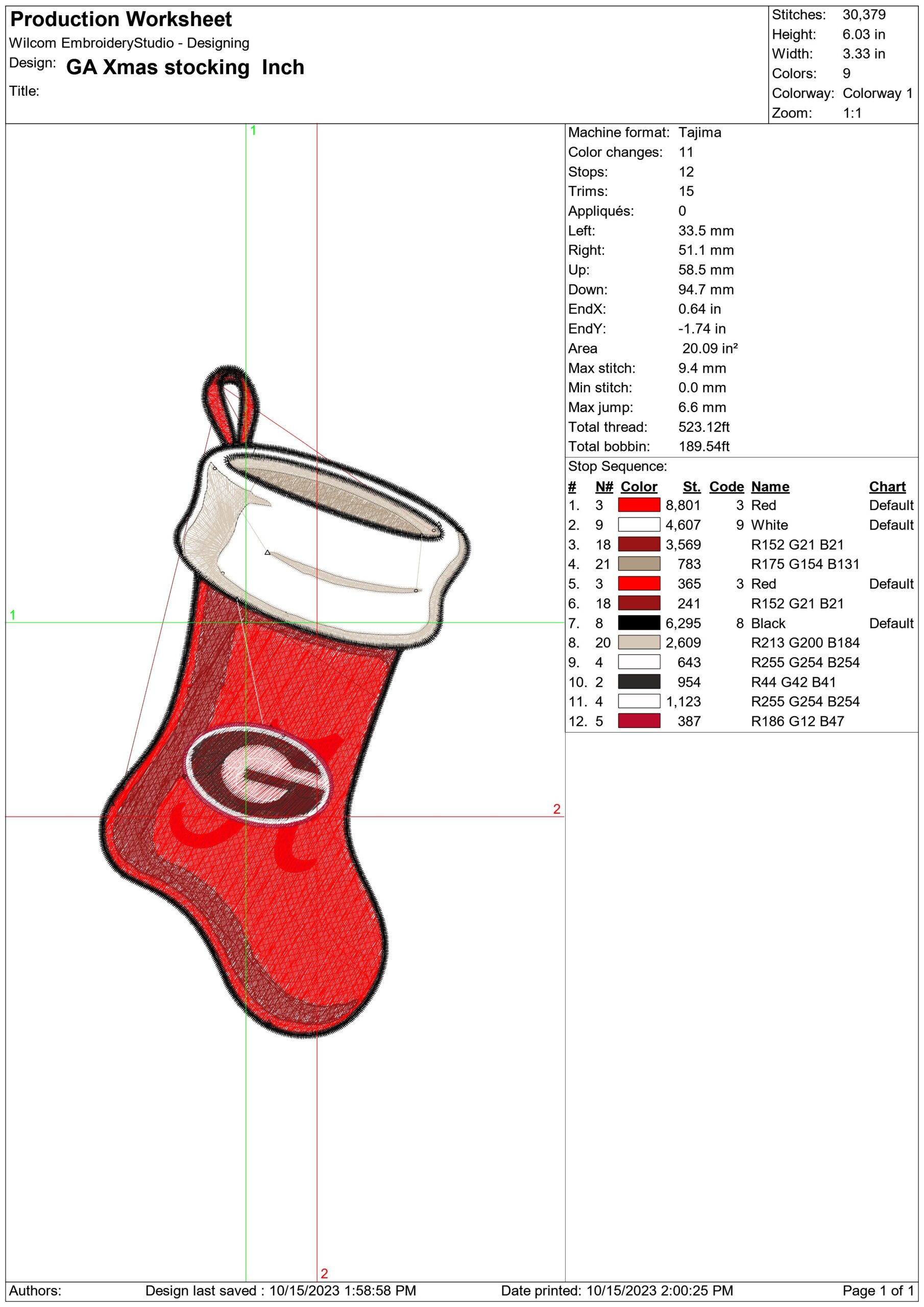 Georgia Athletics Christmas Stocking- embroidery file - instant download in a frame — view 2