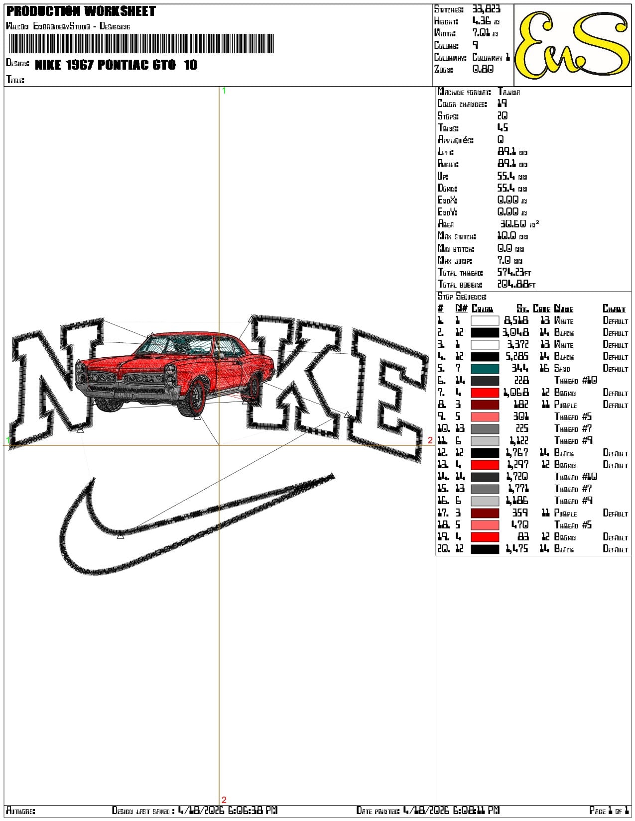 Nike 1967 Pontiac GTO  - Elegant embroidery design file-instant download — view 3