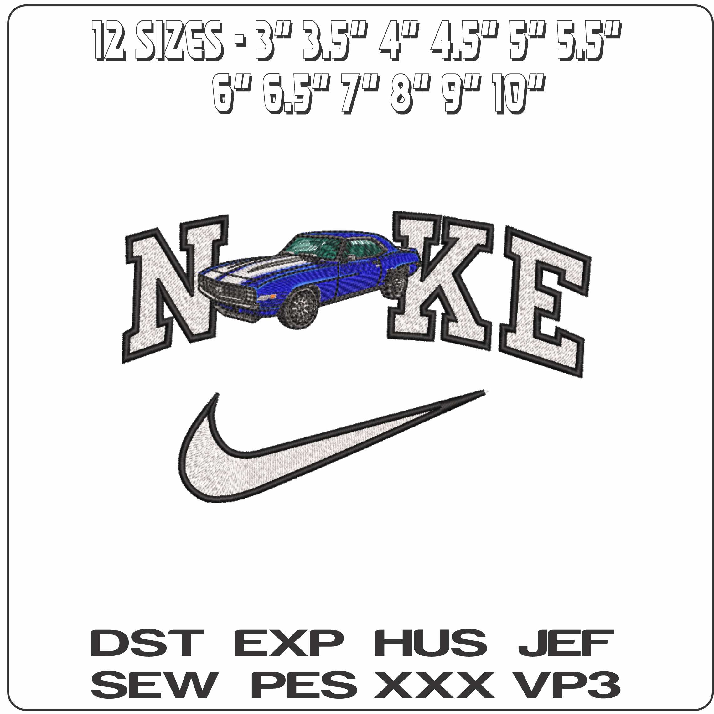 Nike 1969 Chevrolet Camaro SS  - Elegant embroidery design file-instant download — view 2