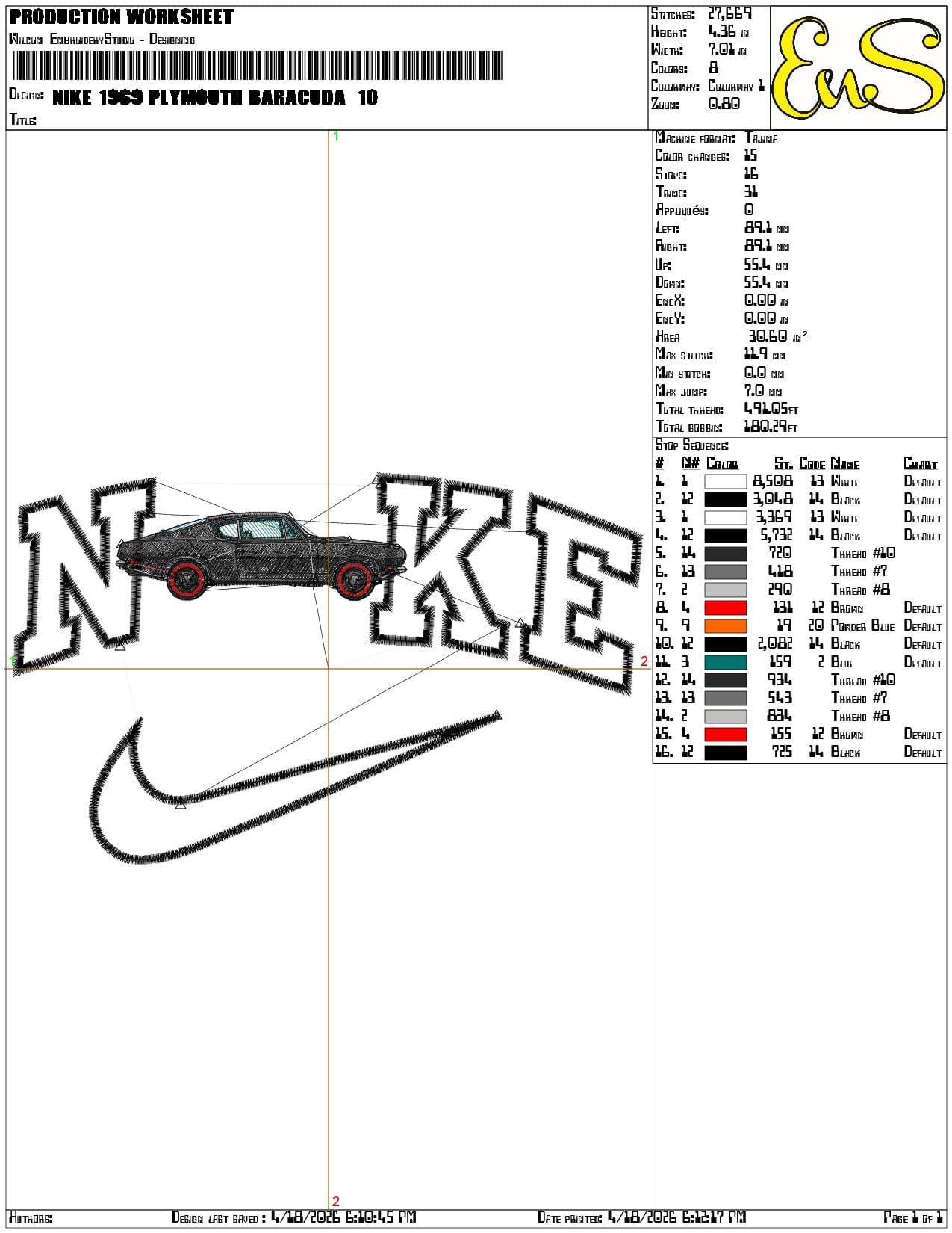 Nike 1969 Plymouth Baracuda  - Elegant embroidery design file-instant download — view 3