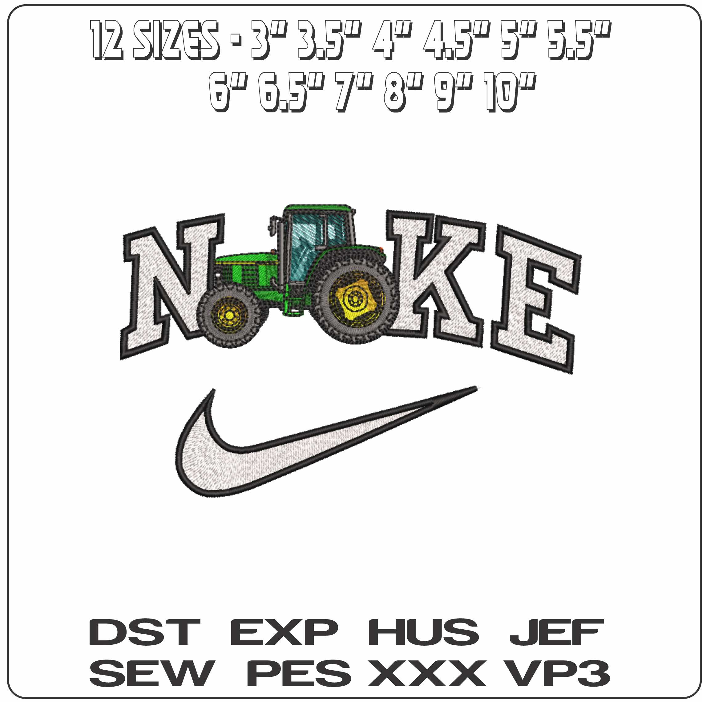 Nike 1990s John Deere Tractor  - Elegant embroidery design file-instant download — view 2