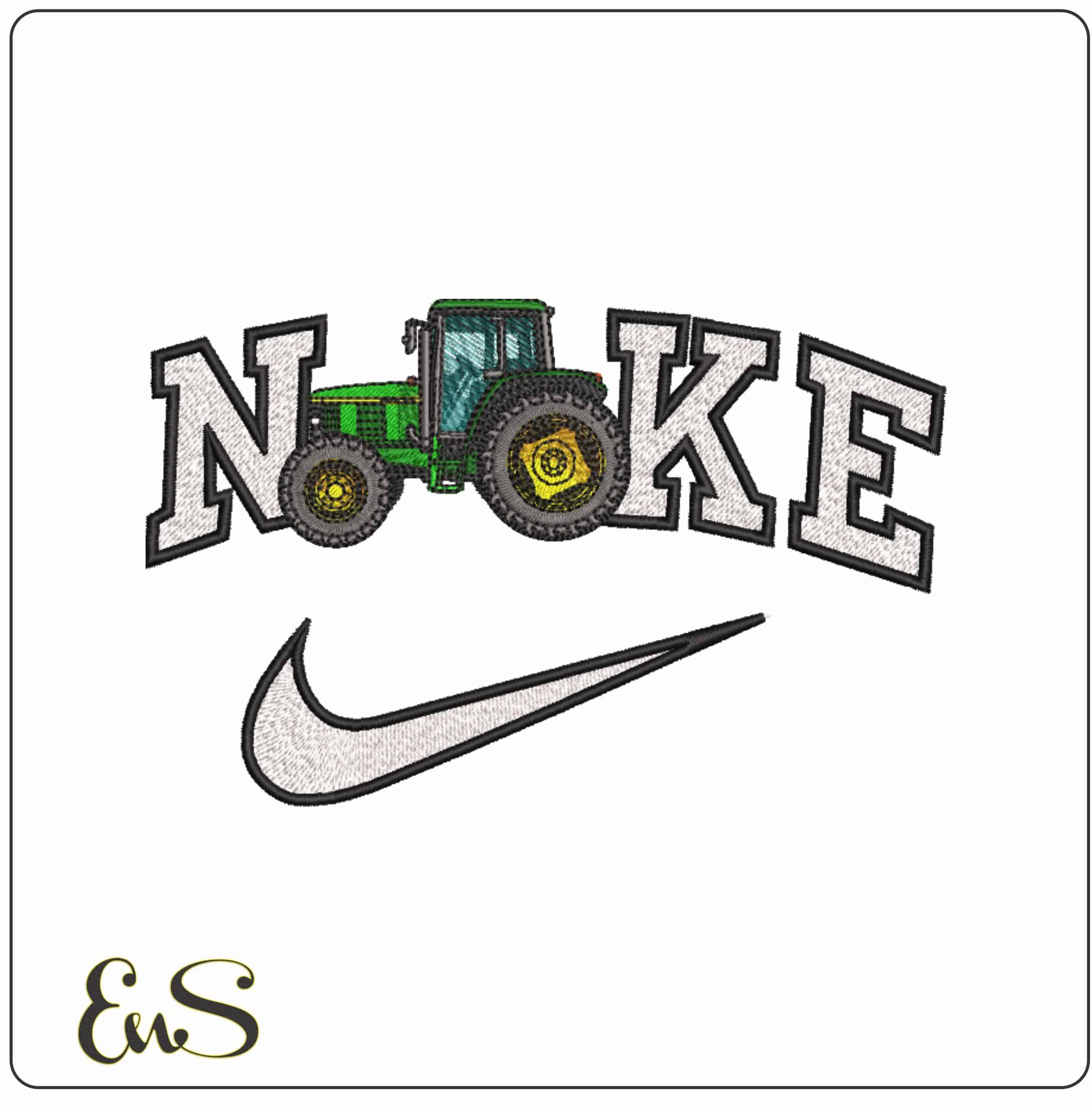 Nike 1990s John Deere Tractor  - Elegant embroidery design file-instant download
