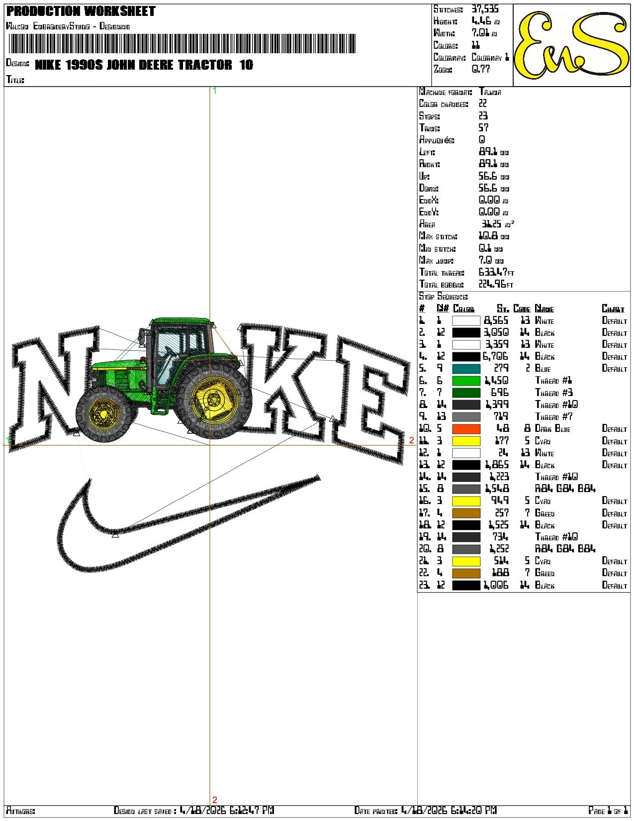 Nike 1990s John Deere Tractor  - Elegant embroidery design file-instant download — view 3