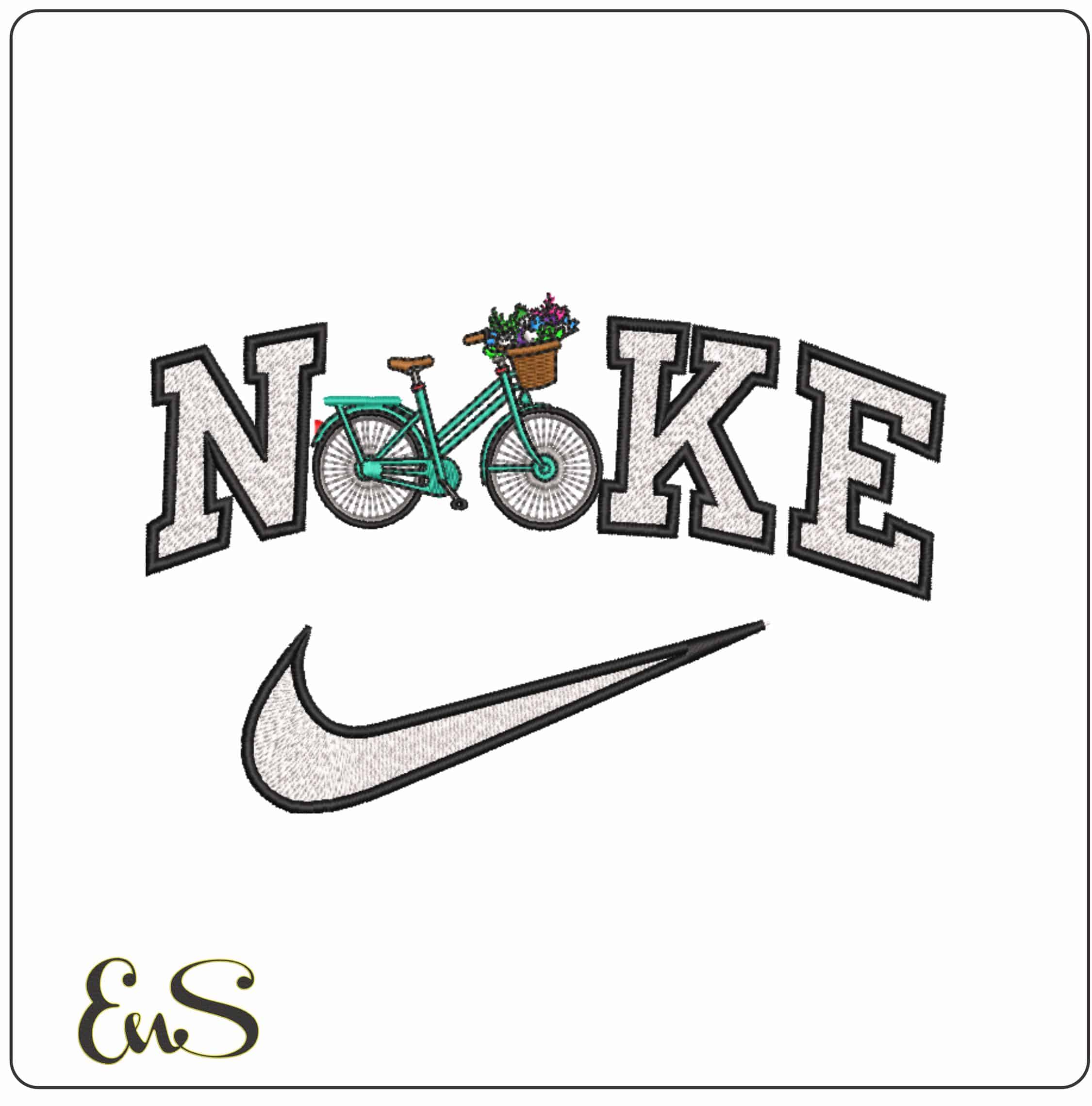 Nike Bicycle with flowers front basket   - Elegant embroidery design file-instant download