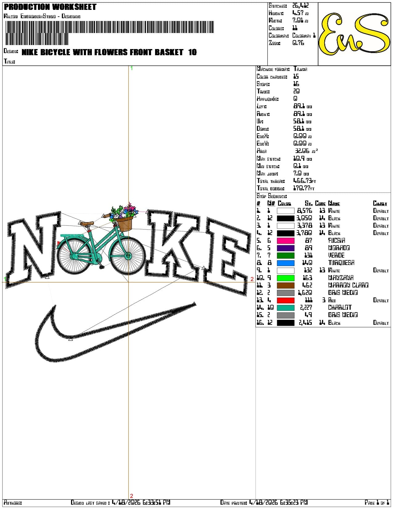 Nike Bicycle with flowers front basket   - Elegant embroidery design file-instant download — view 3