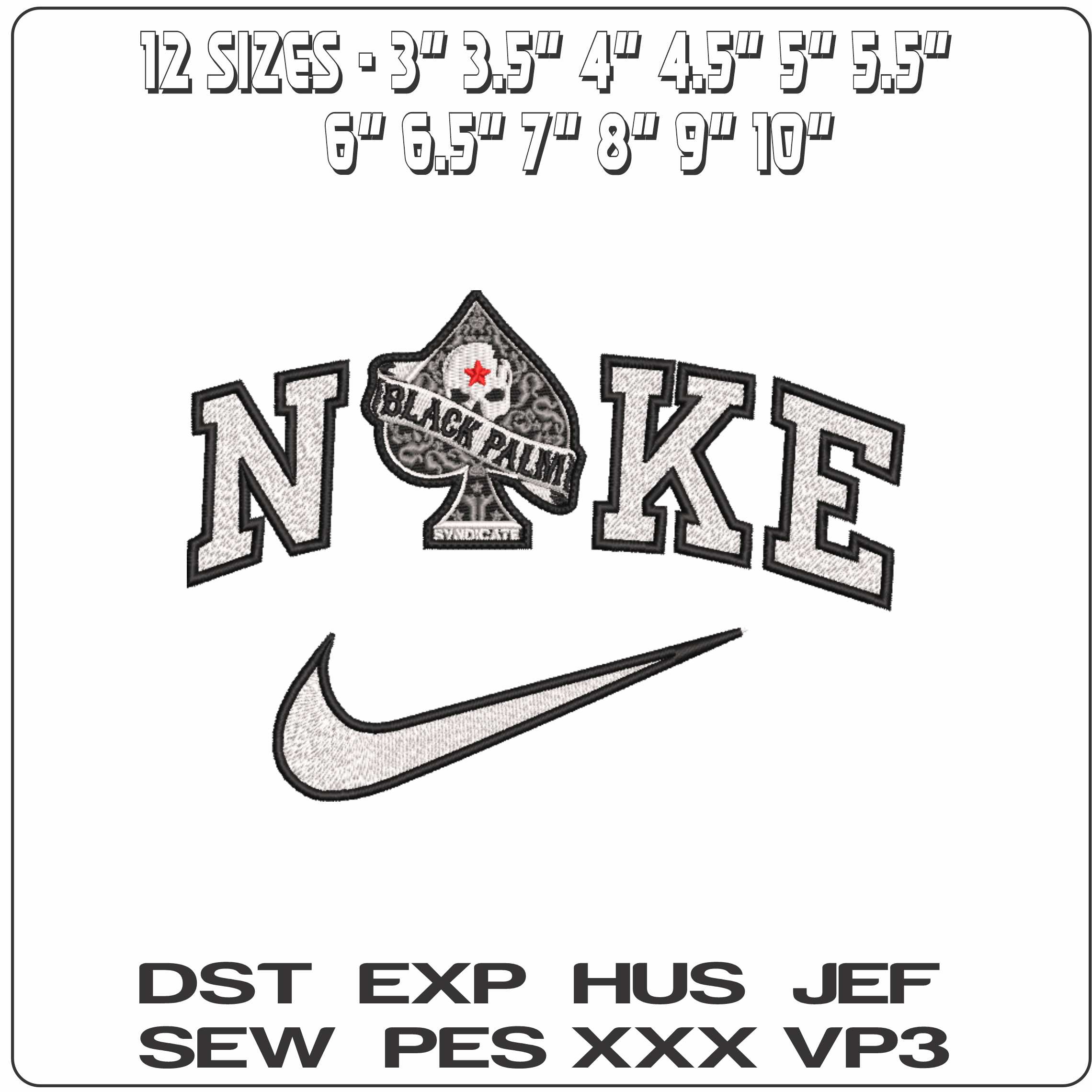 Nike Black Palm Skull Ace of Spades   - Elegant embroidery design file-instant download — view 2