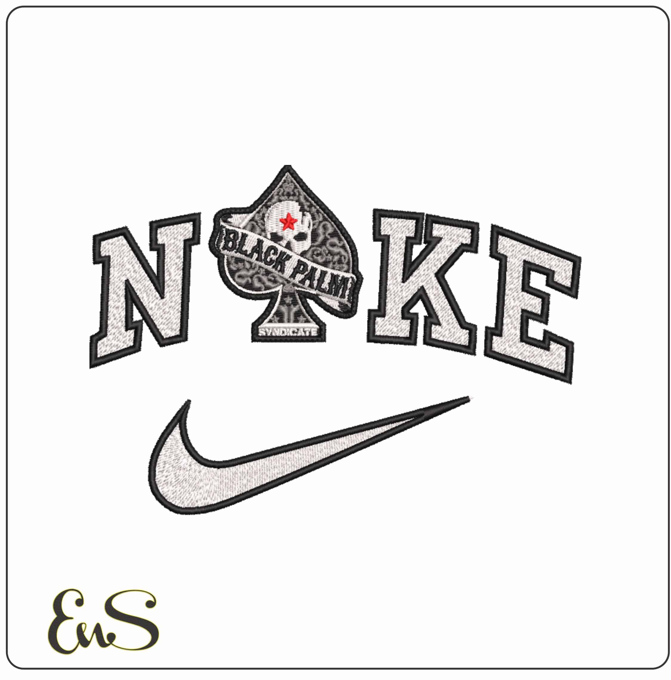 Nike Black Palm Skull Ace of Spades   - Elegant embroidery design file-instant download