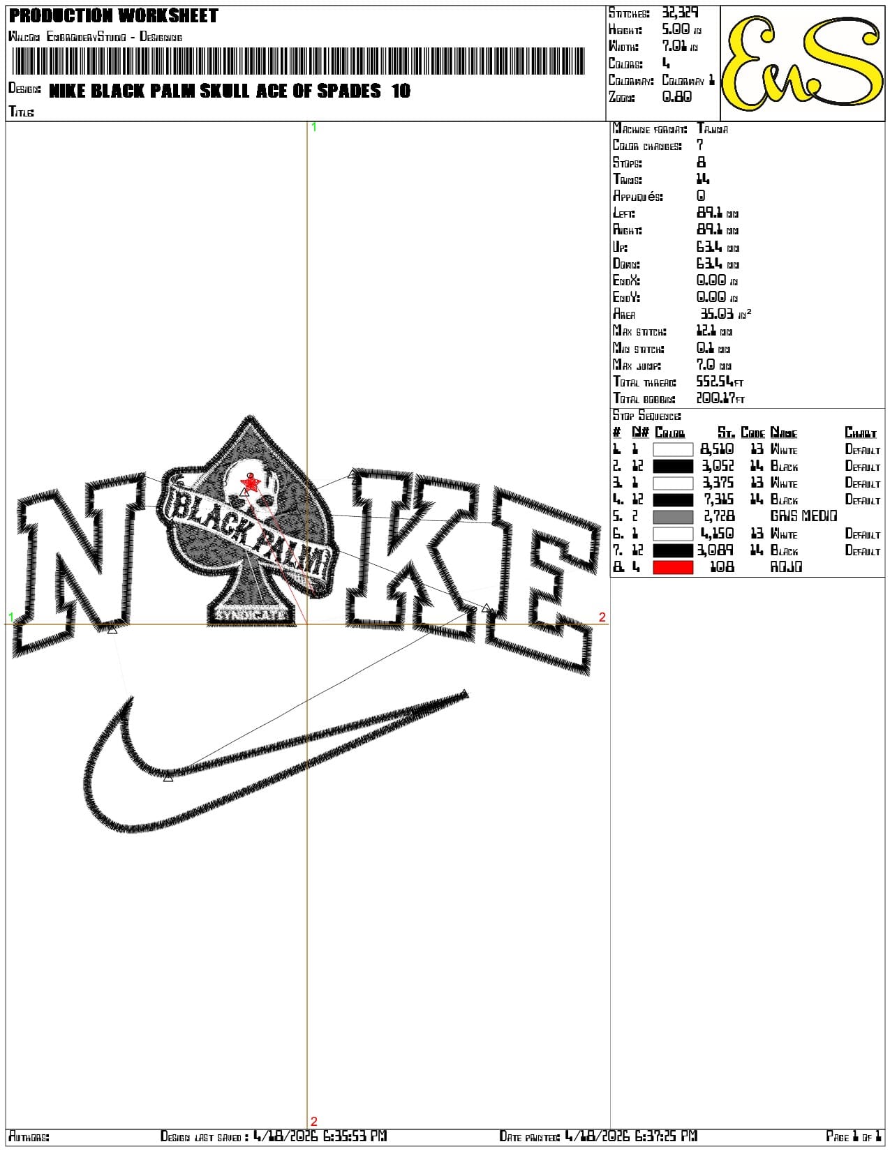 Nike Black Palm Skull Ace of Spades   - Elegant embroidery design file-instant download — view 3