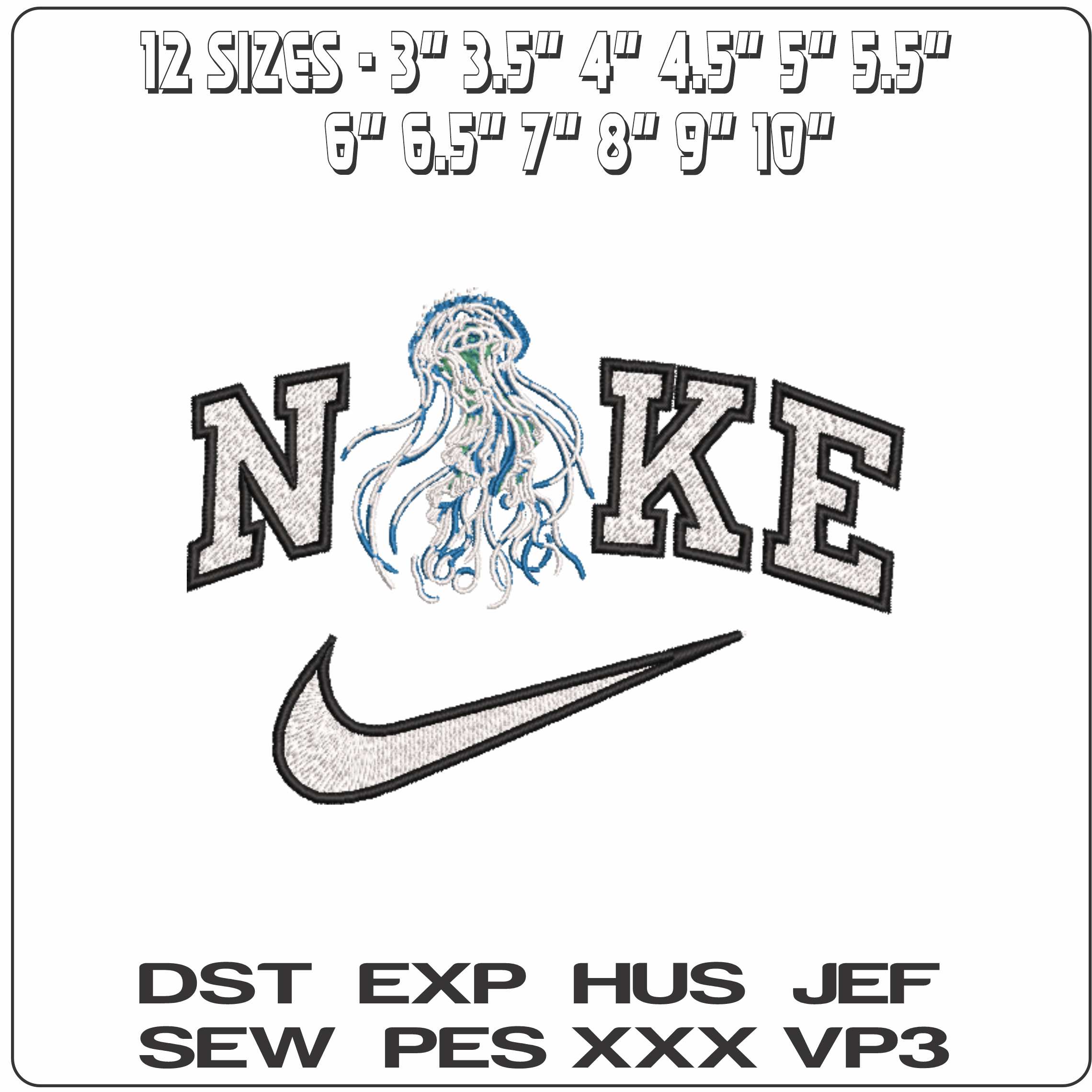 Nike Blue Jelly Fish   - Elegant embroidery design file-instant download — view 2