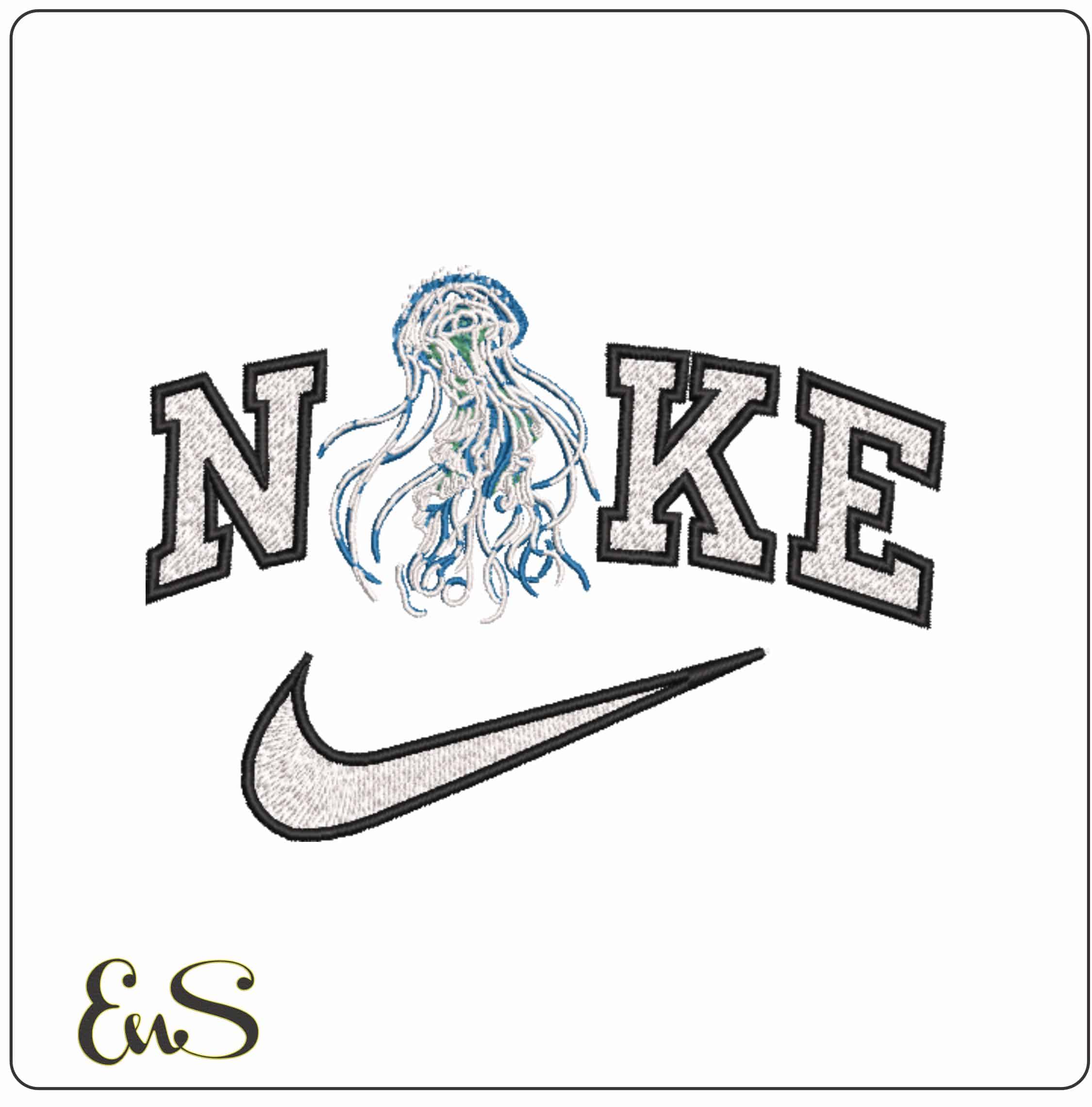 Nike Blue Jelly Fish   - Elegant embroidery design file-instant download