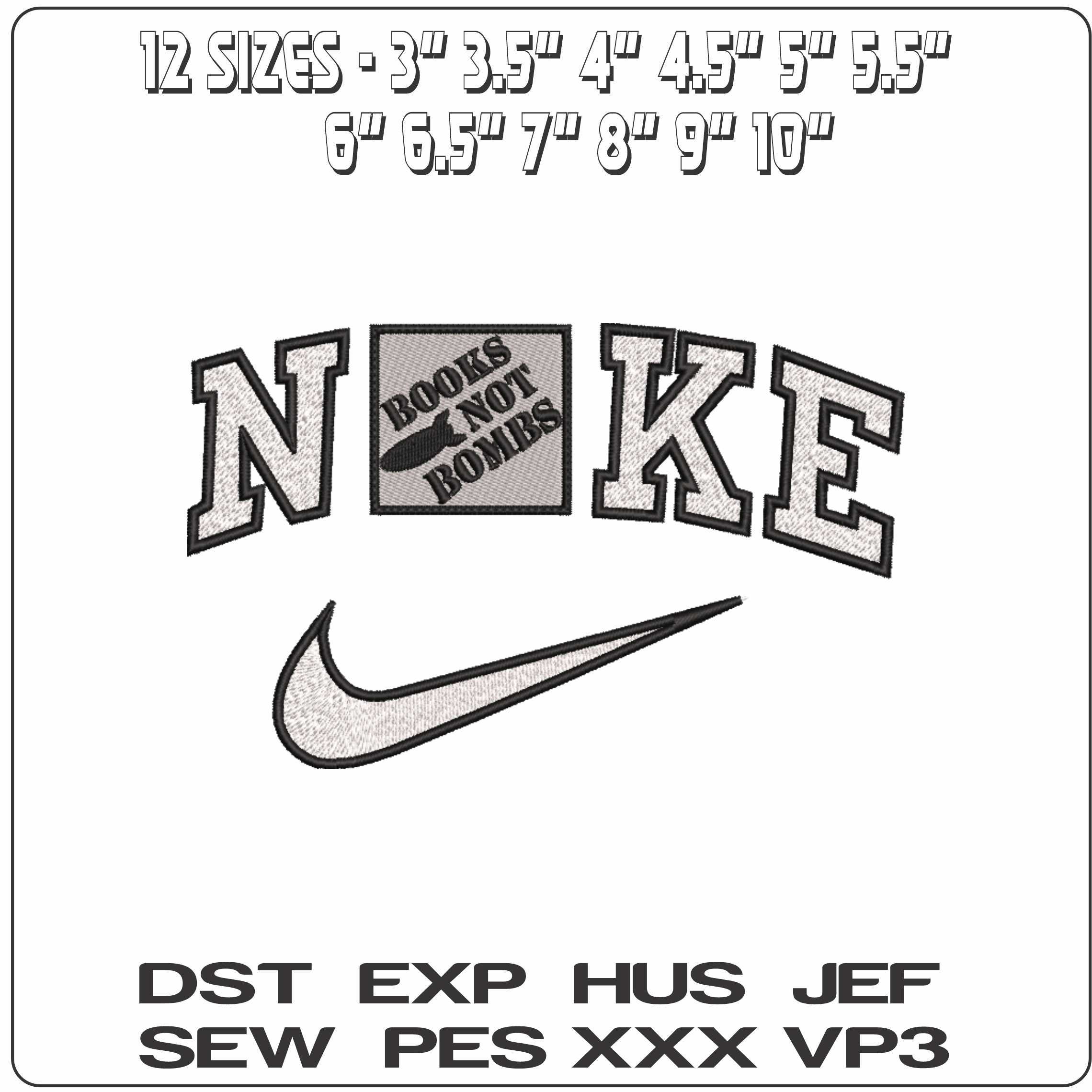 Nike Books not Bombs Patch   - Elegant embroidery design file-instant download — view 2