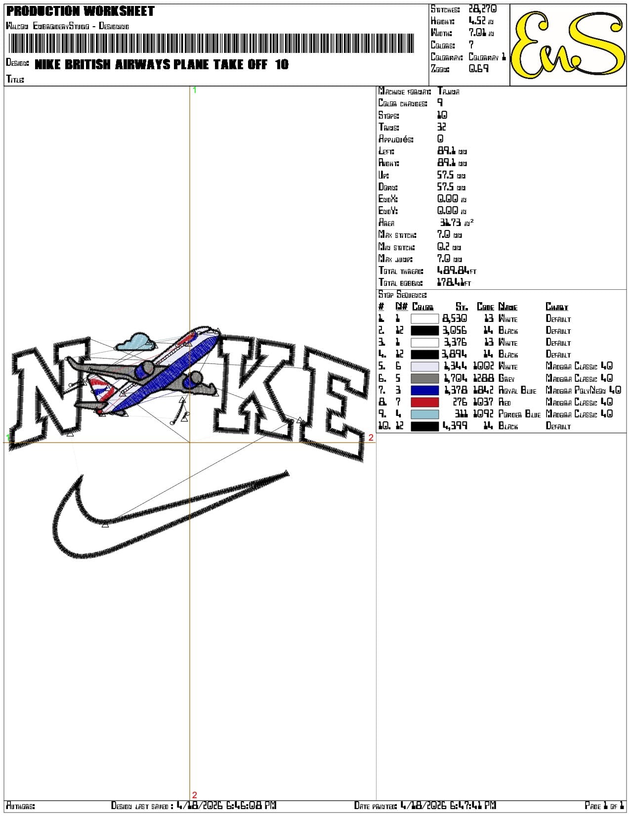 Nike British Airways Plane Take   - Elegant embroidery design file-instant download — view 3