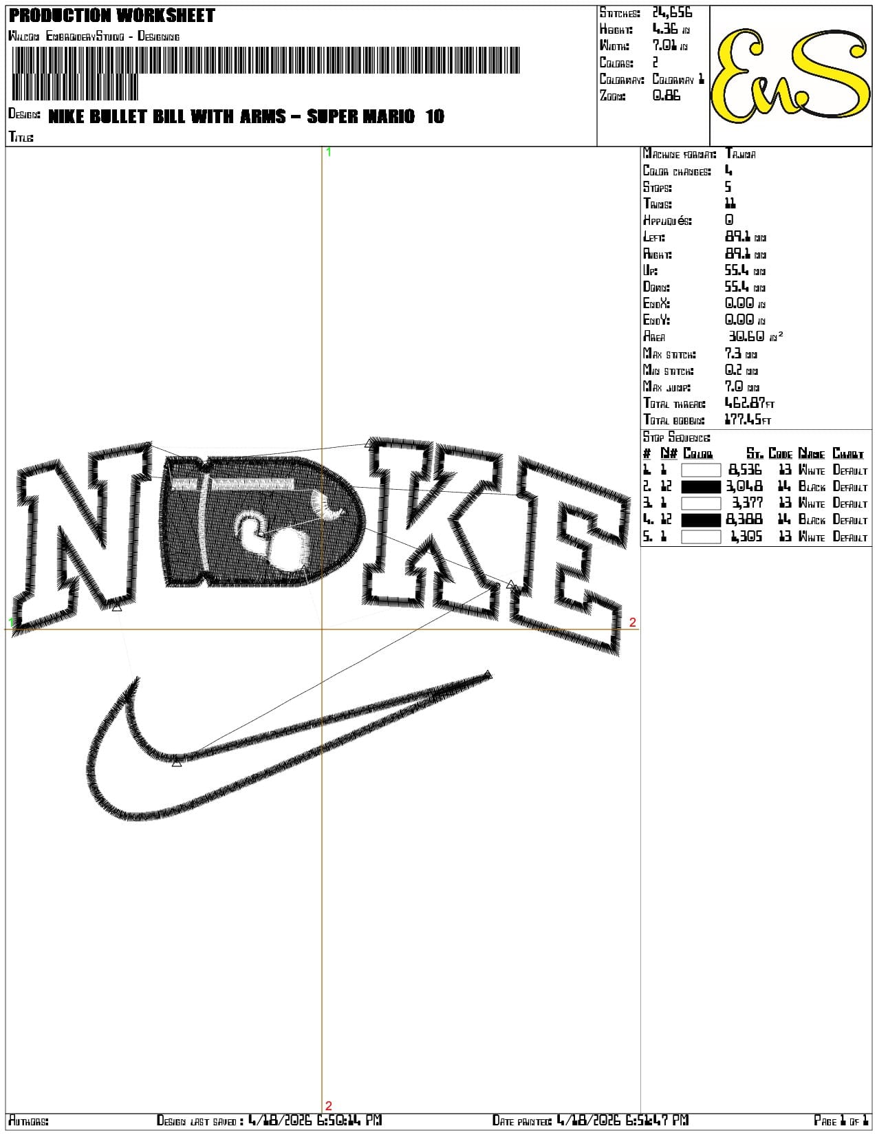 Nike Bullet Bill with Arms Super Mario   - Elegant embroidery design file-instant download — view 3