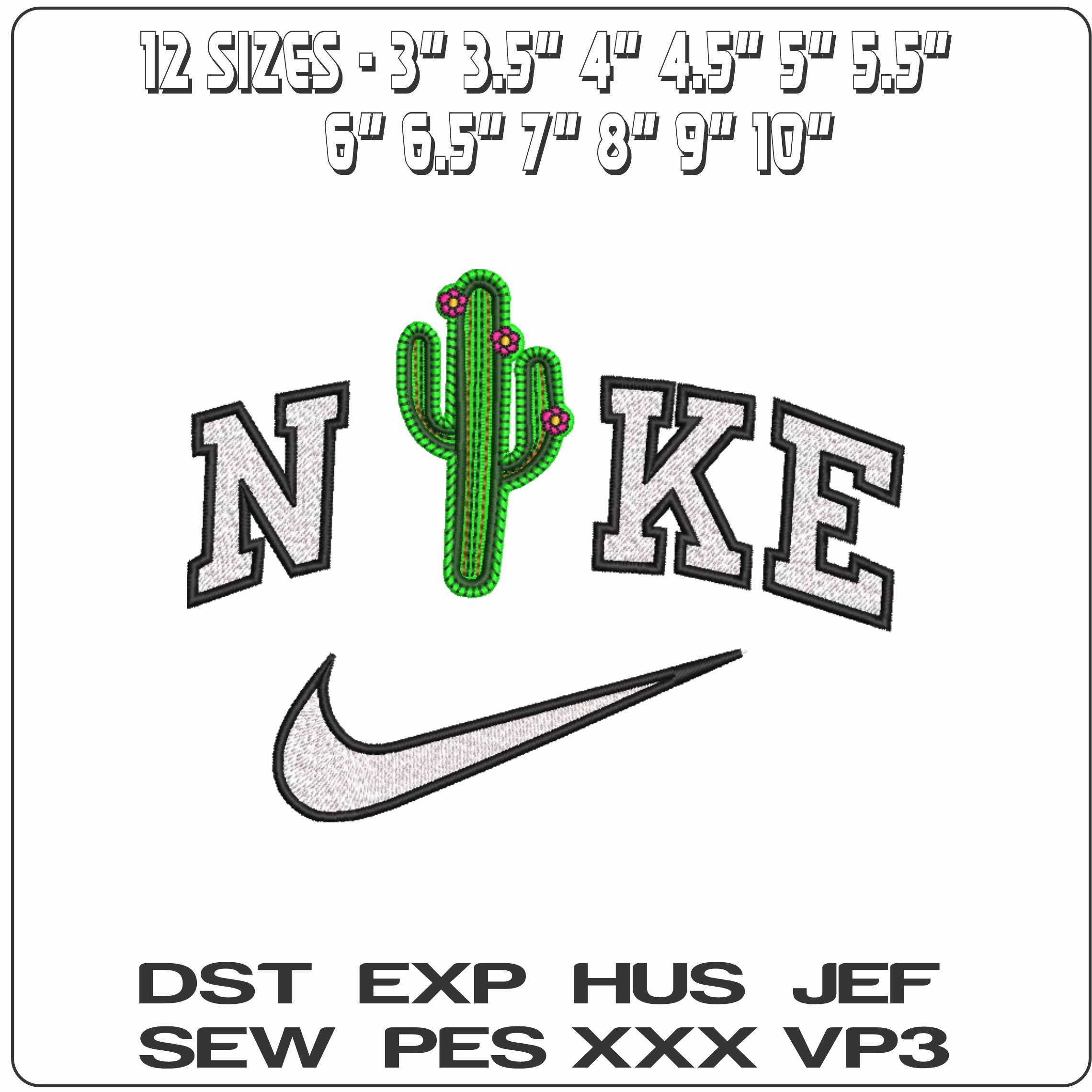 Nike Cactus with Flowers Patch   - Elegant embroidery design file-instant download — view 2
