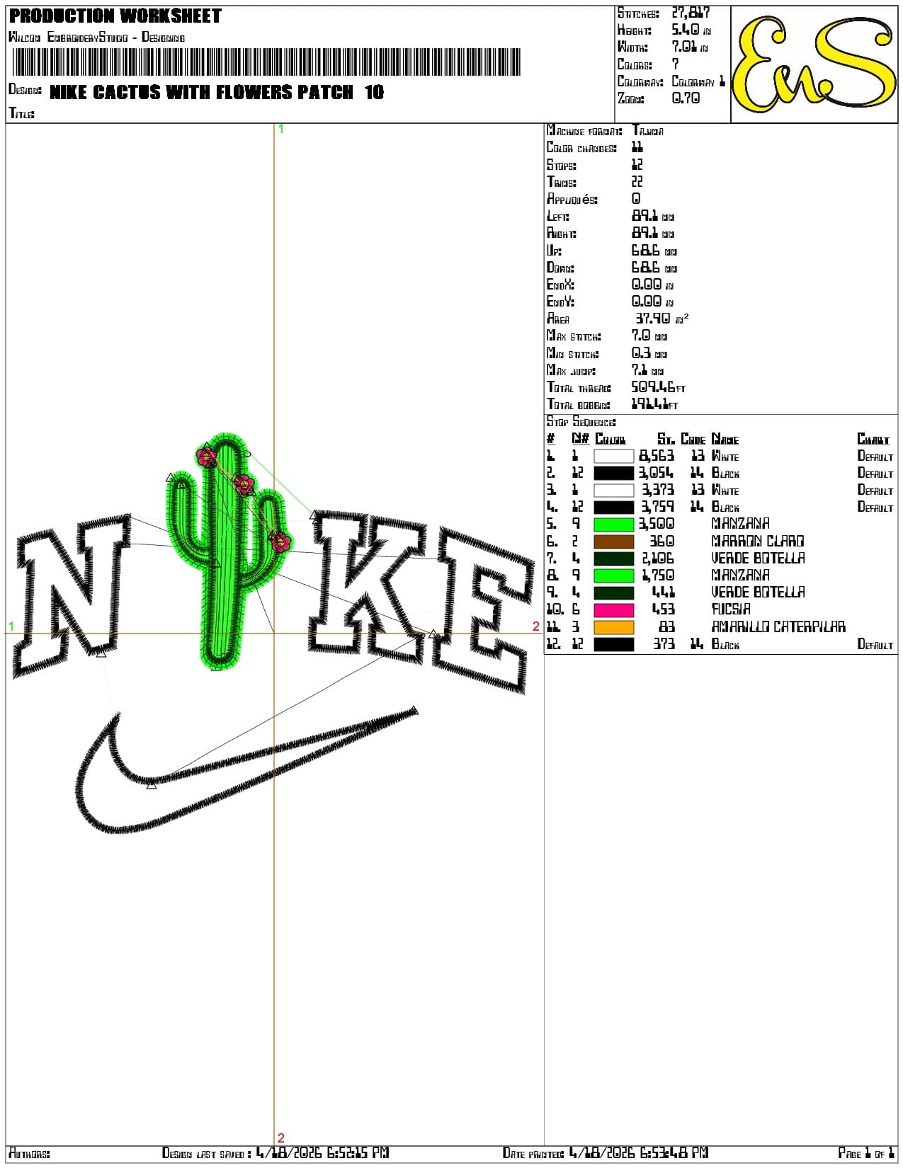 Nike Cactus with Flowers Patch   - Elegant embroidery design file-instant download — view 3