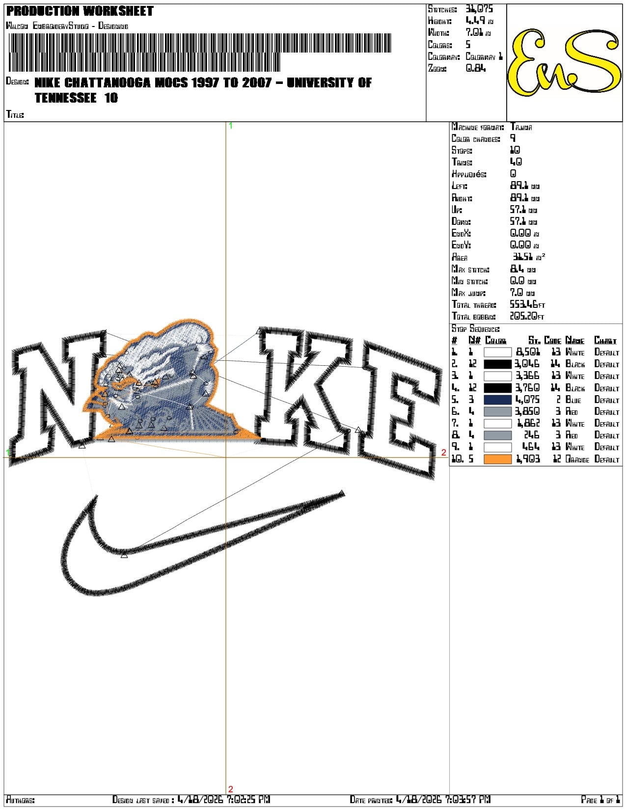 Nike Chattanooga Mocs 1997 to 2007 University Tennessee   - Elegant embroidery design file-instant download — view 3