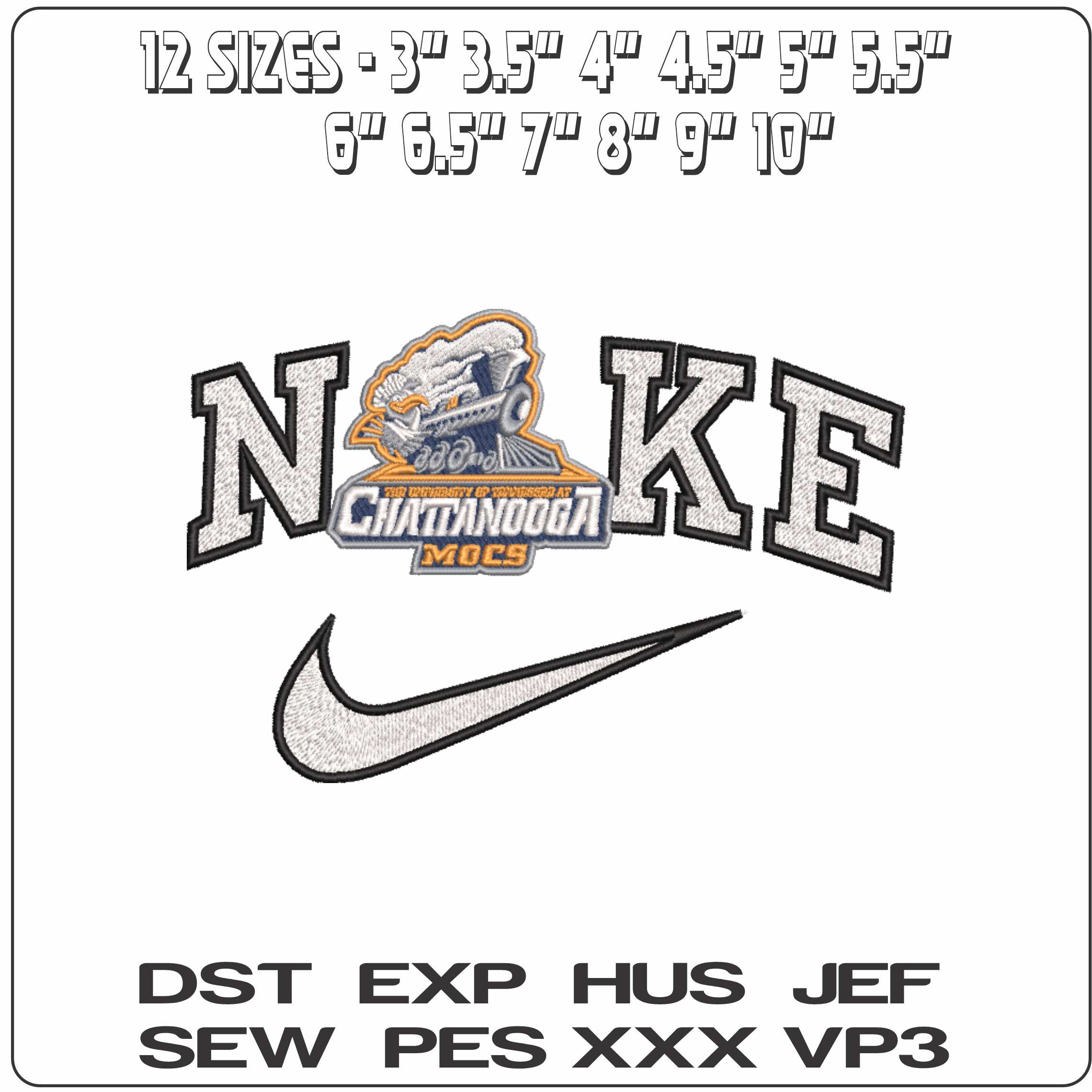 Nike Chattanooga Mocs Logo 1997 to 2007 University Tennessee   - Elegant embroidery design file-instant download — view 2
