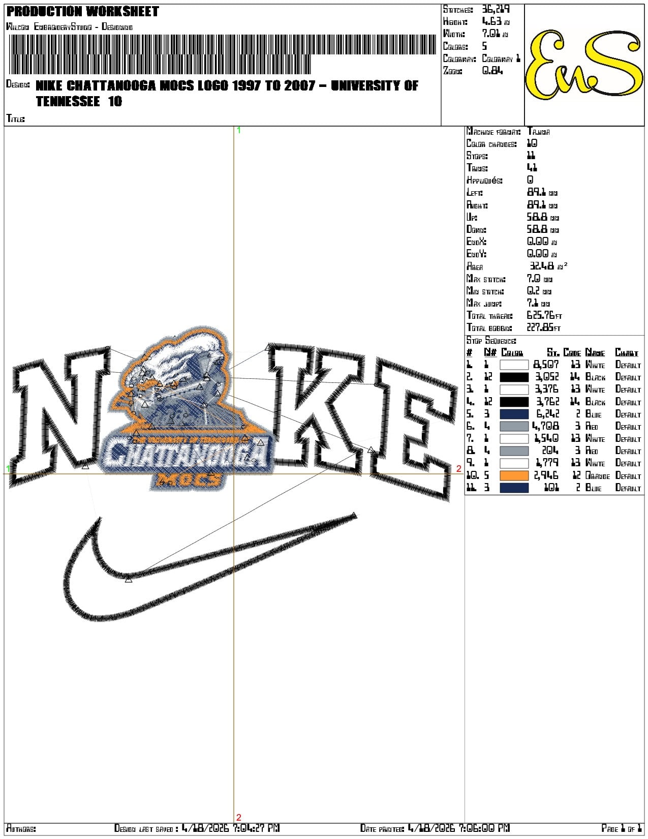 Nike Chattanooga Mocs Logo 1997 to 2007 University Tennessee   - Elegant embroidery design file-instant download — view 3