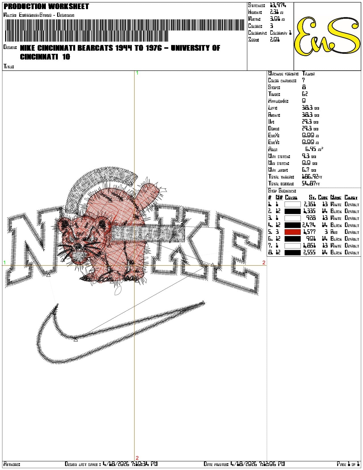 Nike Cincinnati Bearcats 1944 to 1976 University of Cincinnati   - Elegant embroidery design file-instant download — view 3