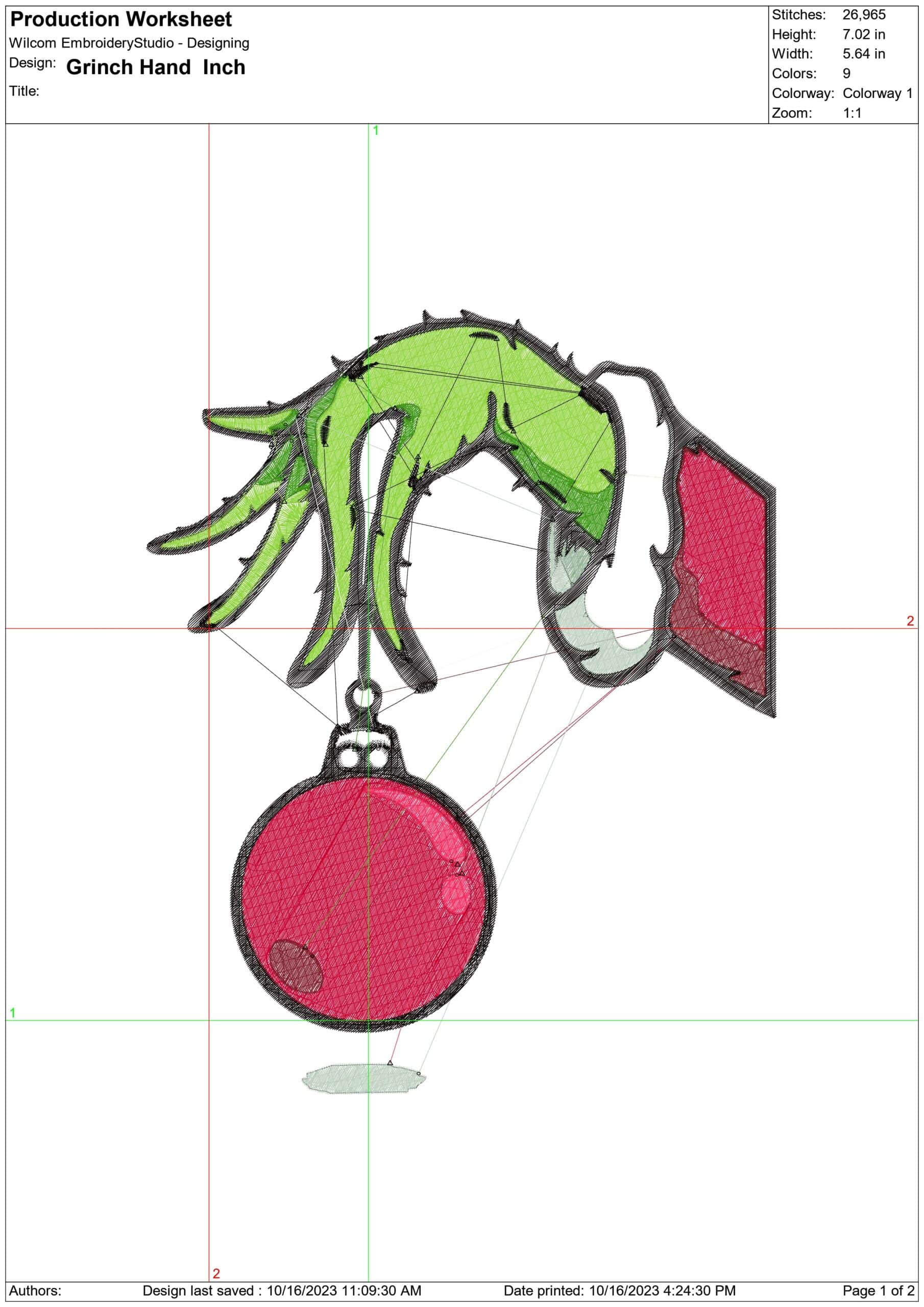 Grinch Hand Christmas - embroidery file - instant download in a frame — view 2