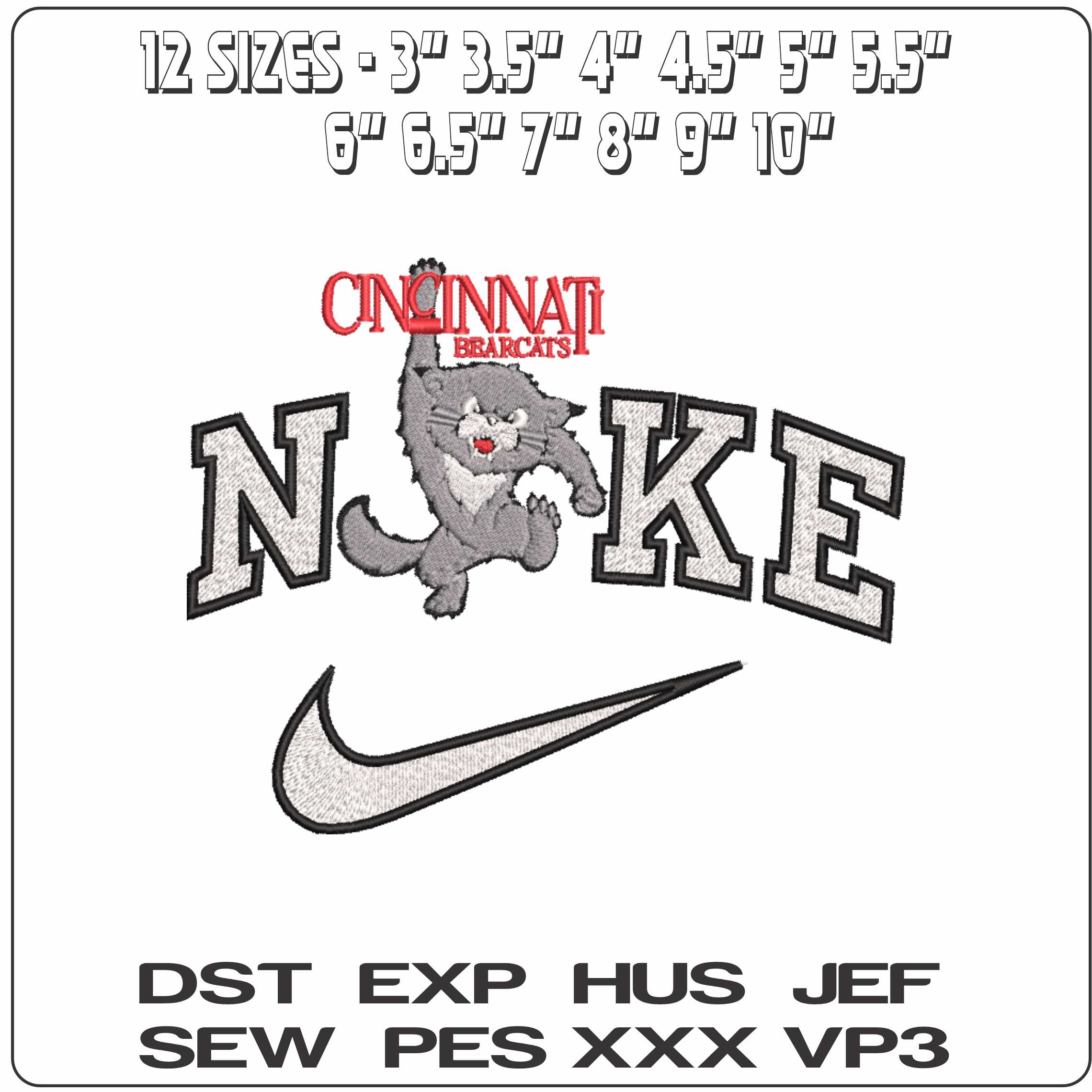 Nike Cincinnati Bearcats 1990 to 2005 University of Cincinnati   - Elegant embroidery design file-instant download — view 2