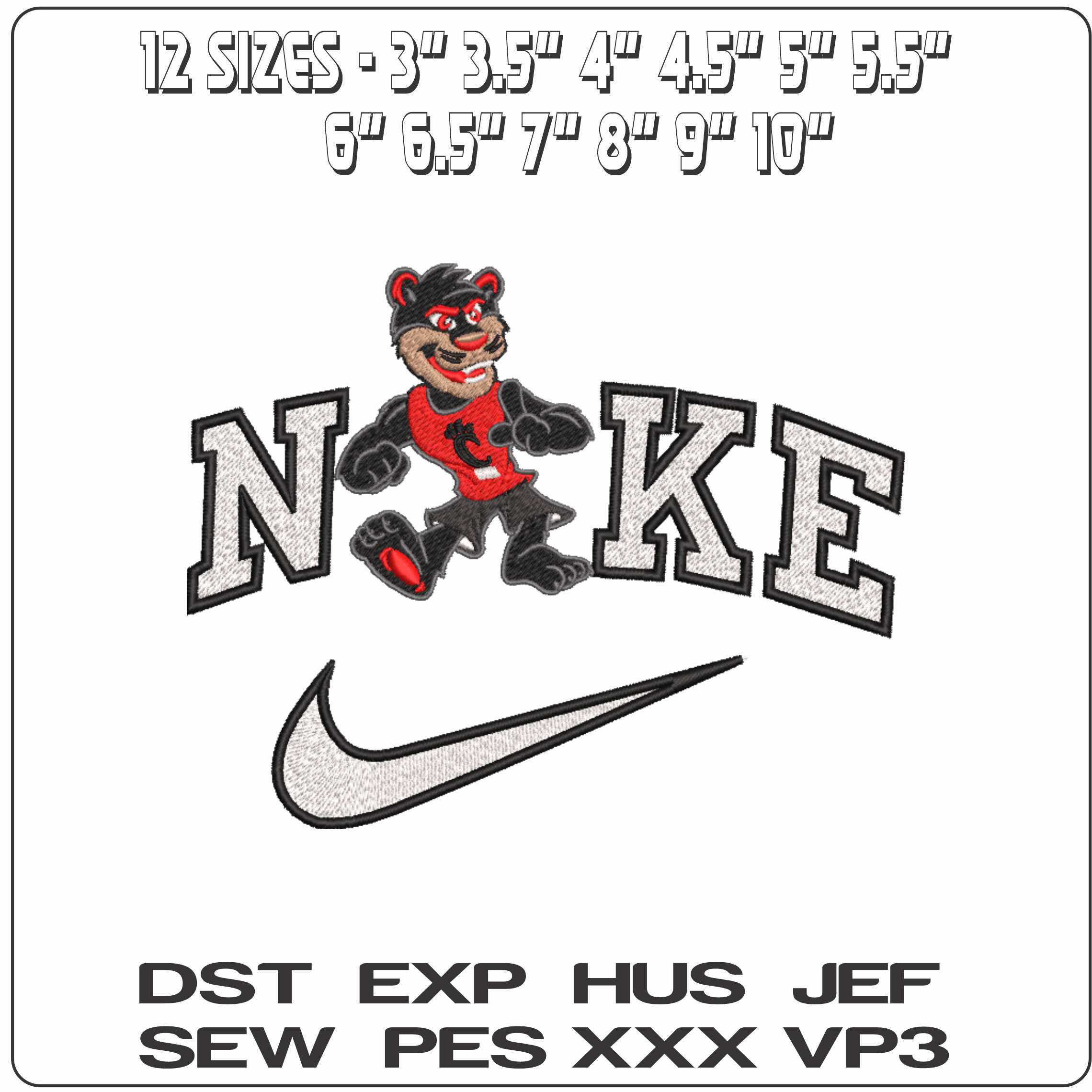 Nike Cincinnati Bearcats Logo Mascot University   - Elegant embroidery design file-instant download — view 2