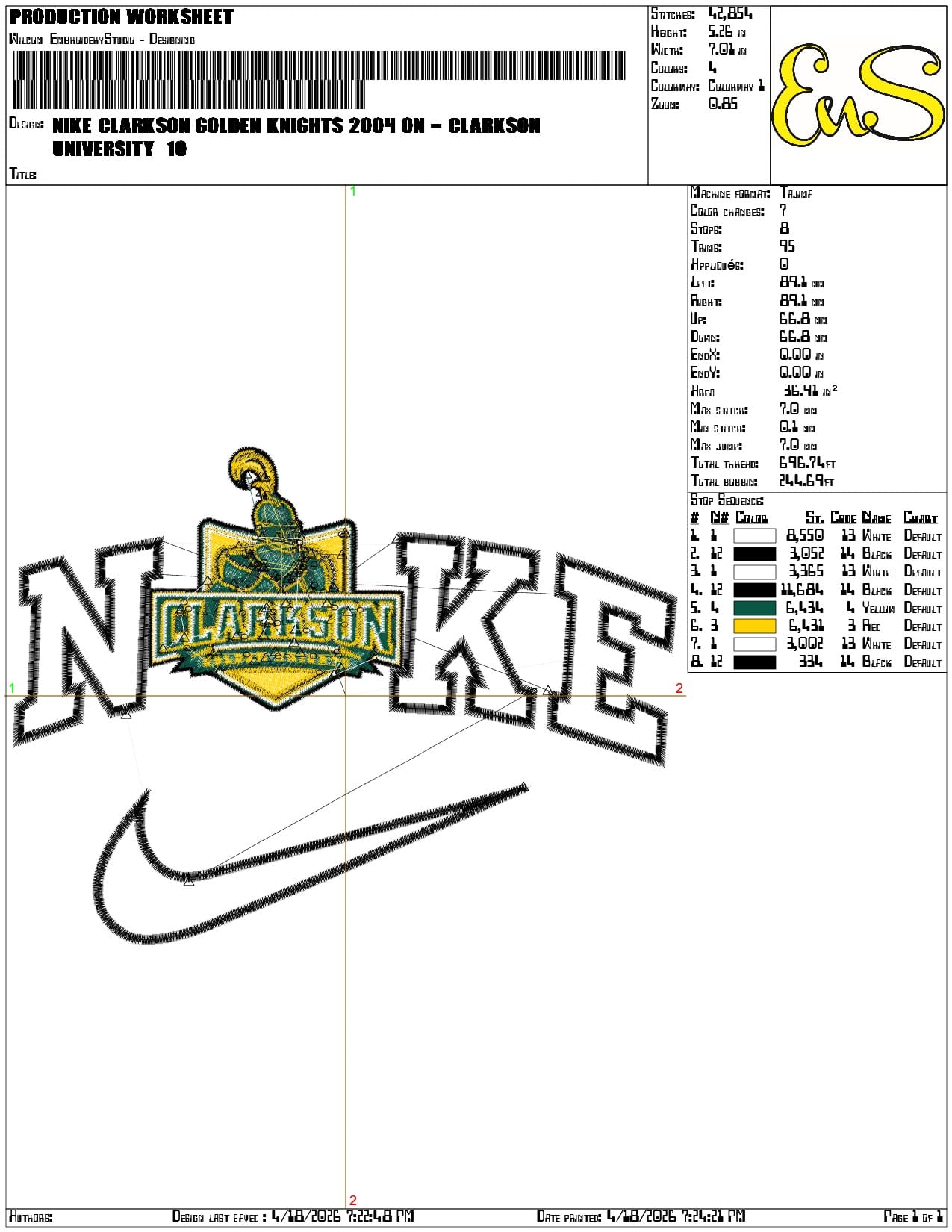 Nike Clarkson Golden Knights 2004 on Clarkson University   - Elegant embroidery design file-instant download — view 3