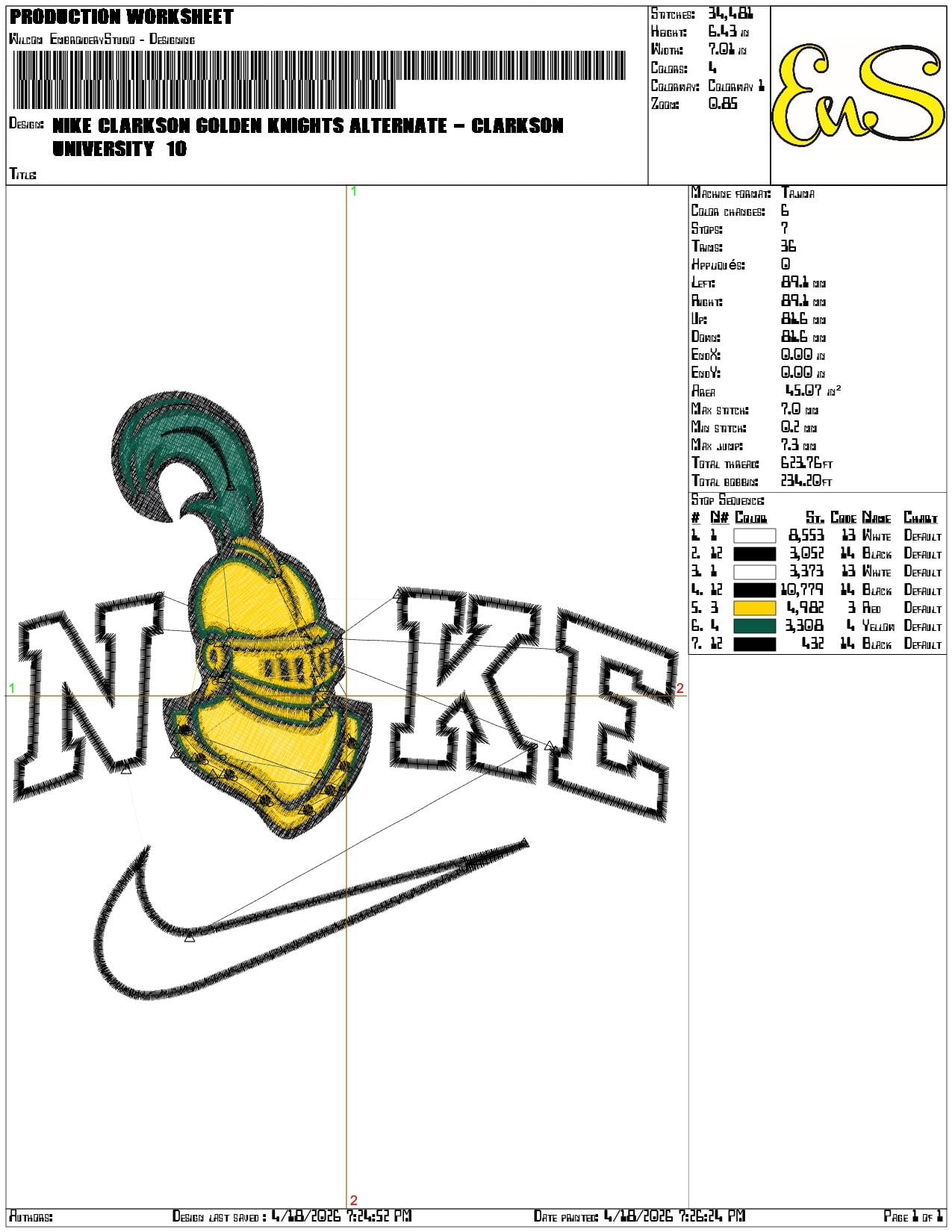 Nike Clarkson Golden Knights alternate Clarkson University   - Elegant embroidery design file-instant download — view 3