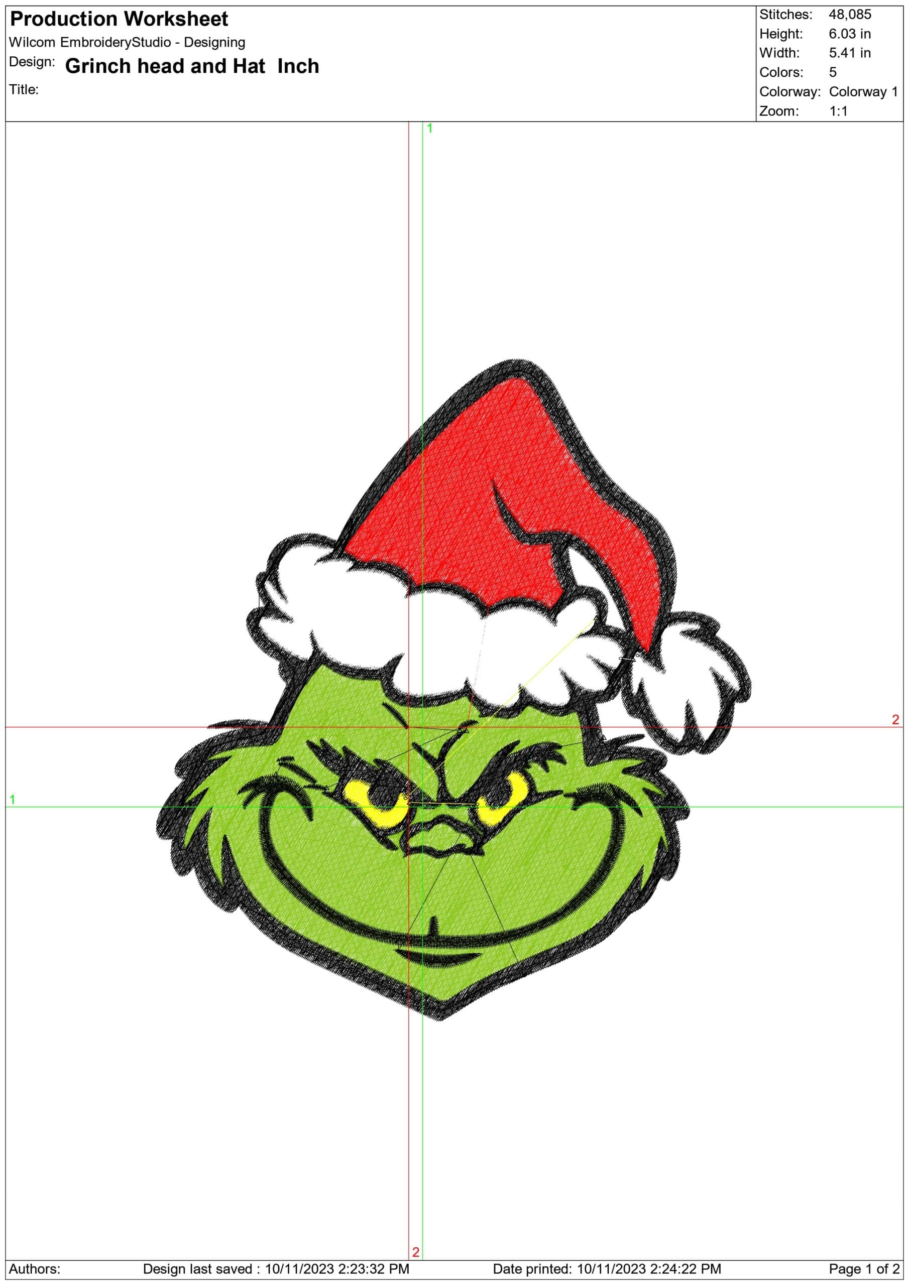 Grinch Head & Hat Christmas - embroidery file - instant download in a frame — view 2
