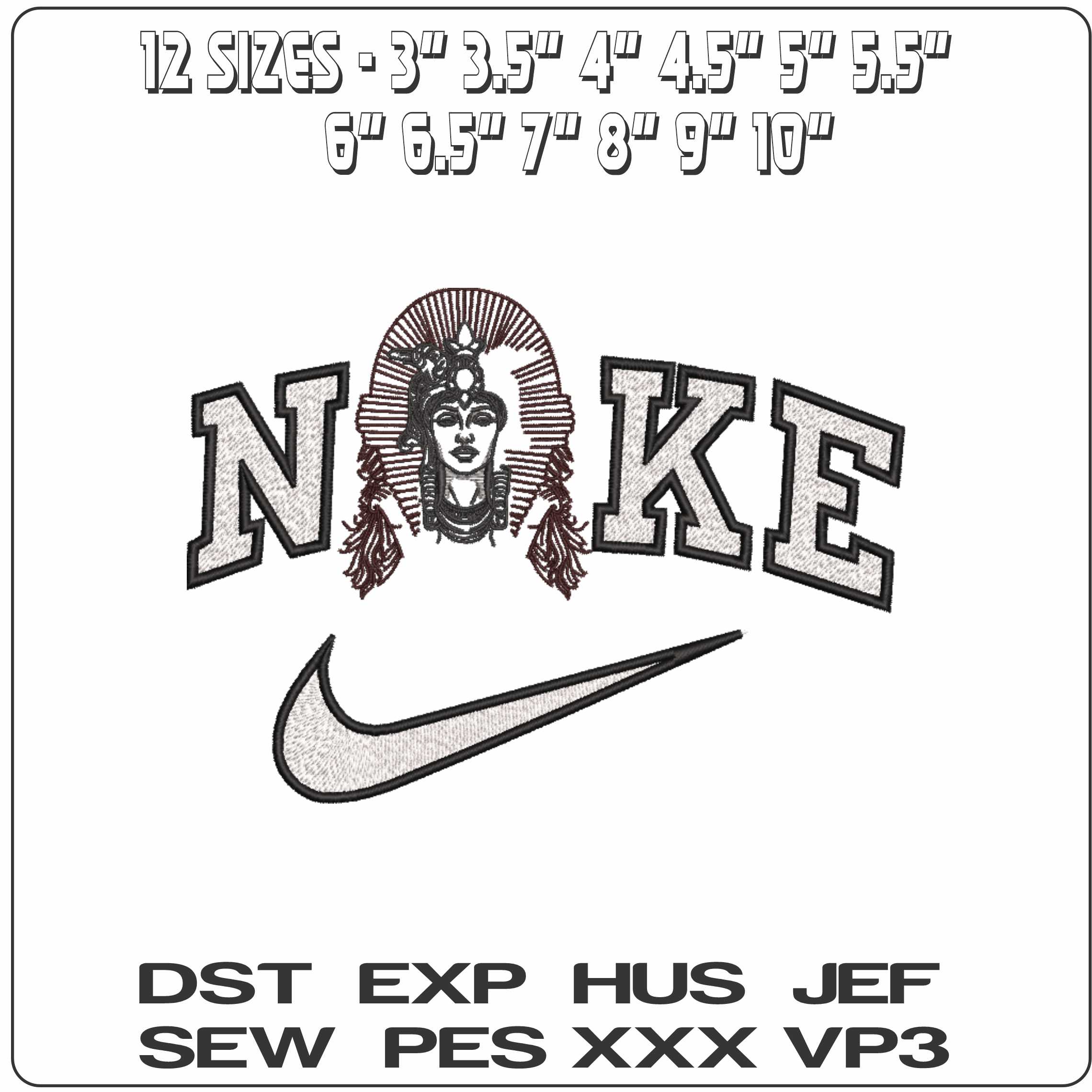 Nike Cleoptra Head Line art   - Elegant embroidery design file-instant download — view 2