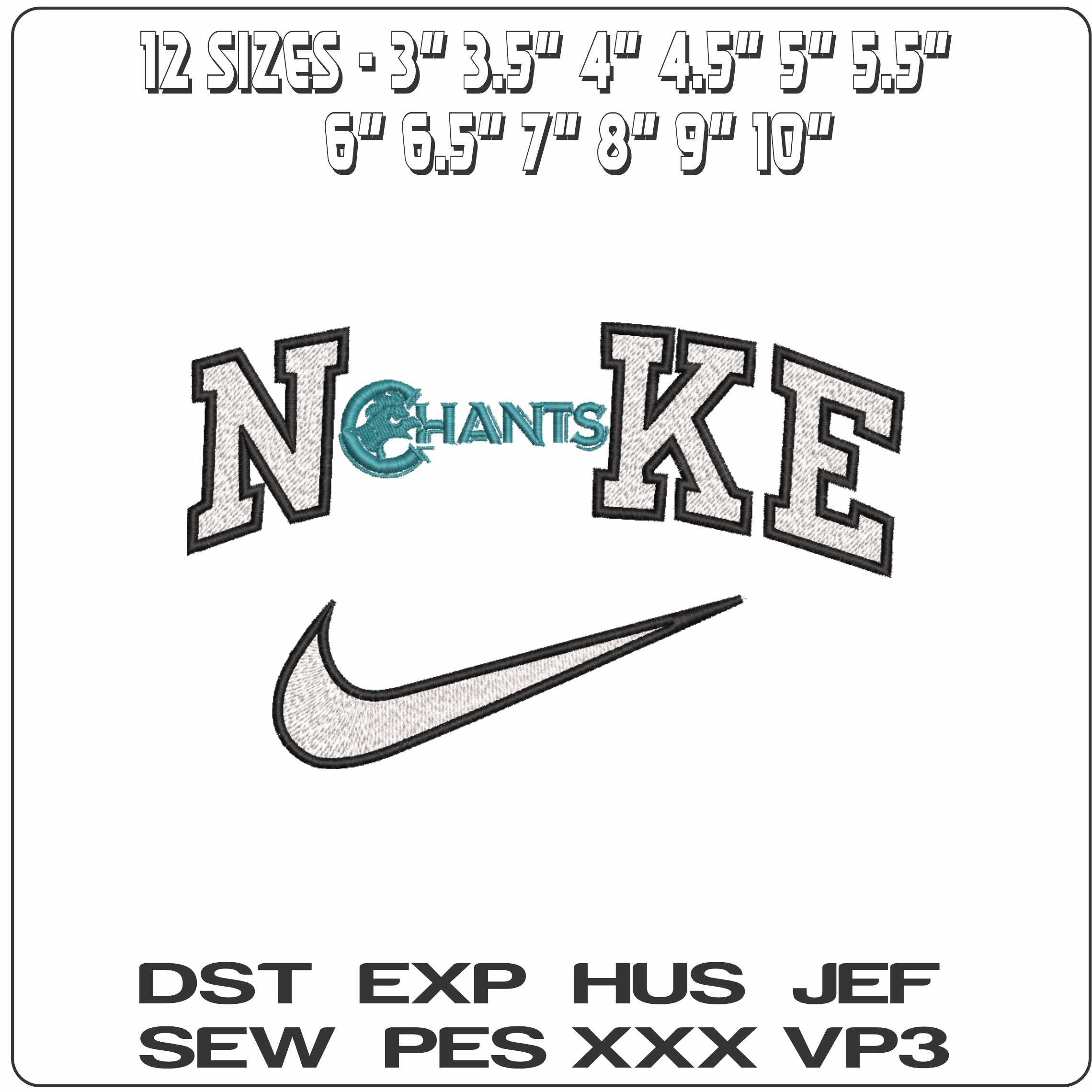 Nike Coastal Carolina Chanticleers 1988 to 1995 University   - Elegant embroidery design file-instant download — view 2