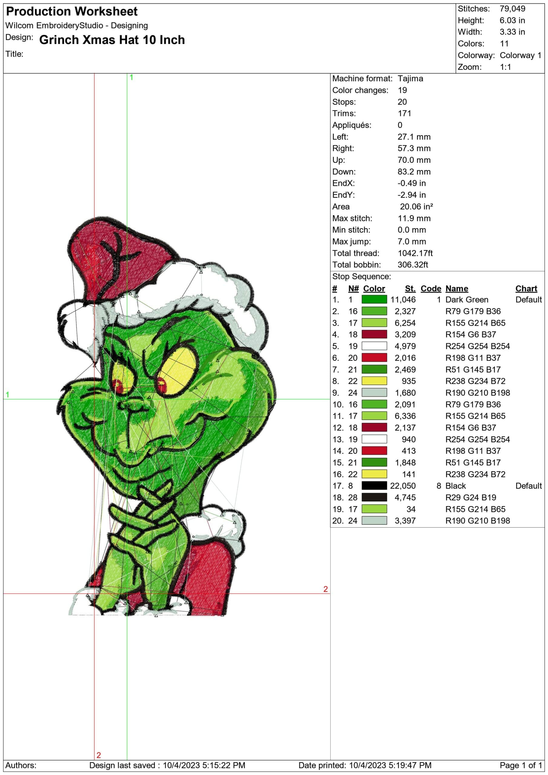 Grinch Christmas Hat- embroidery file - instant download in a frame — view 3