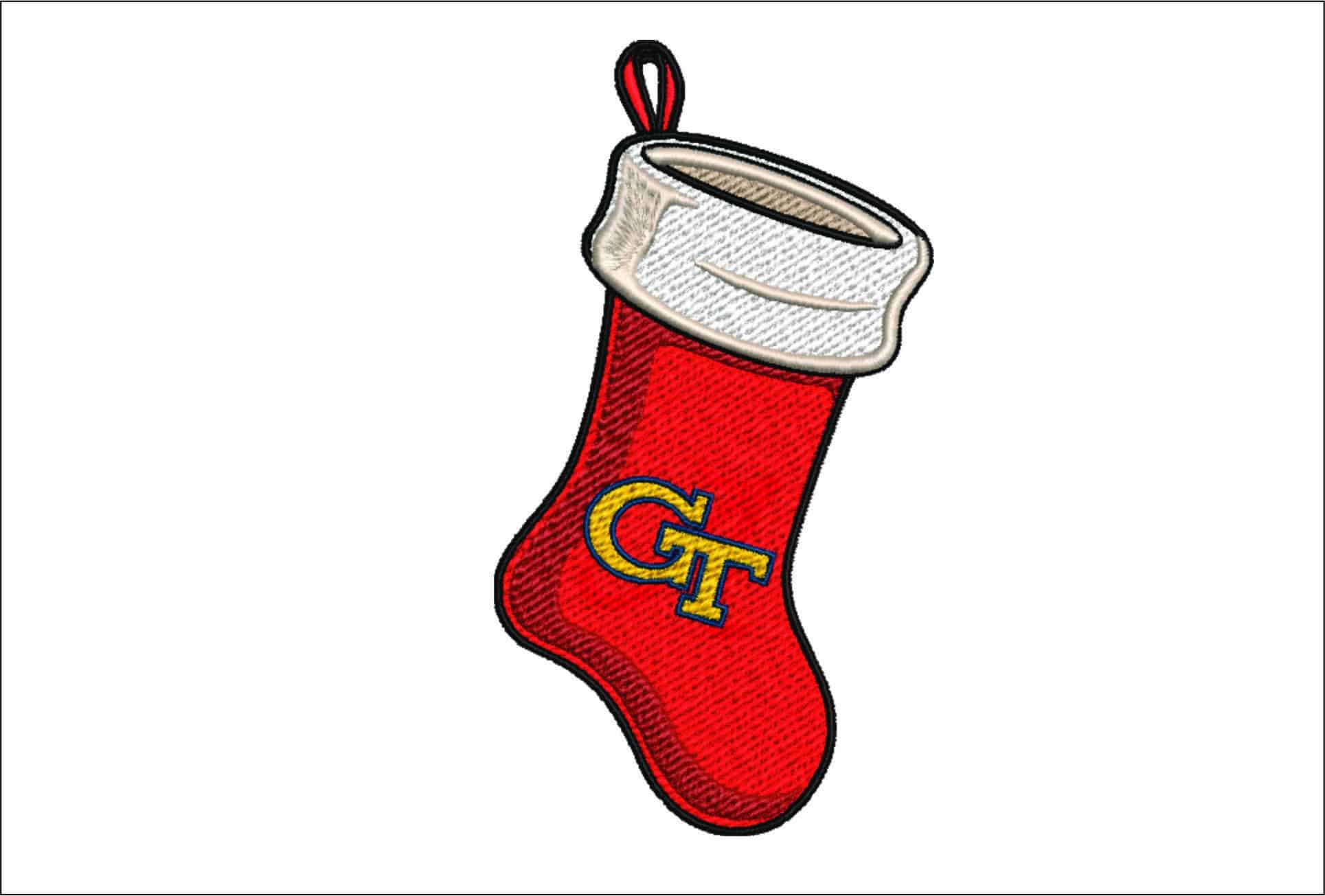 Georgia Tech Christmas Stocking- embroidery file - instant download in a frame