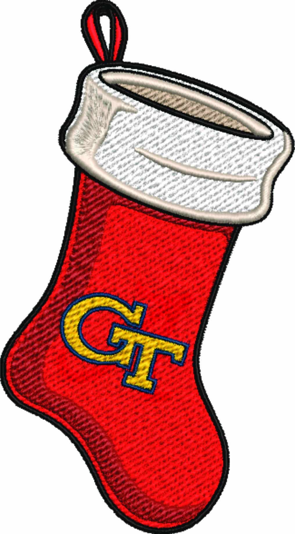 Georgia Tech Christmas Stocking- embroidery file - instant download in a frame — view 2