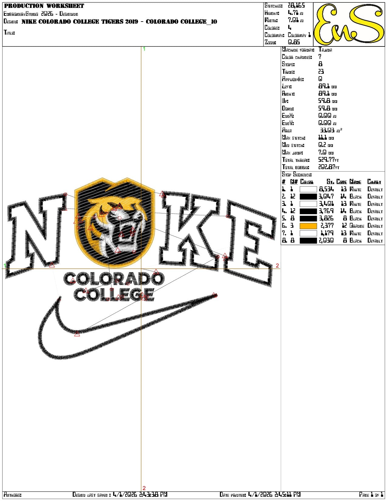 Nike Colorado College Tigers 2019 Colorado college   - Elegant embroidery design file-instant download — view 3