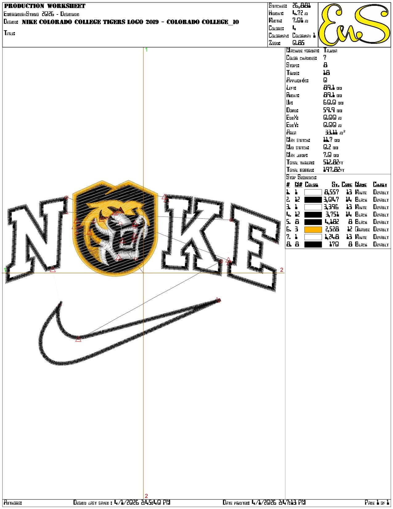 Nike Colorado College Tigers Logo 2019 Colorado   - Elegant embroidery design file-instant download — view 3