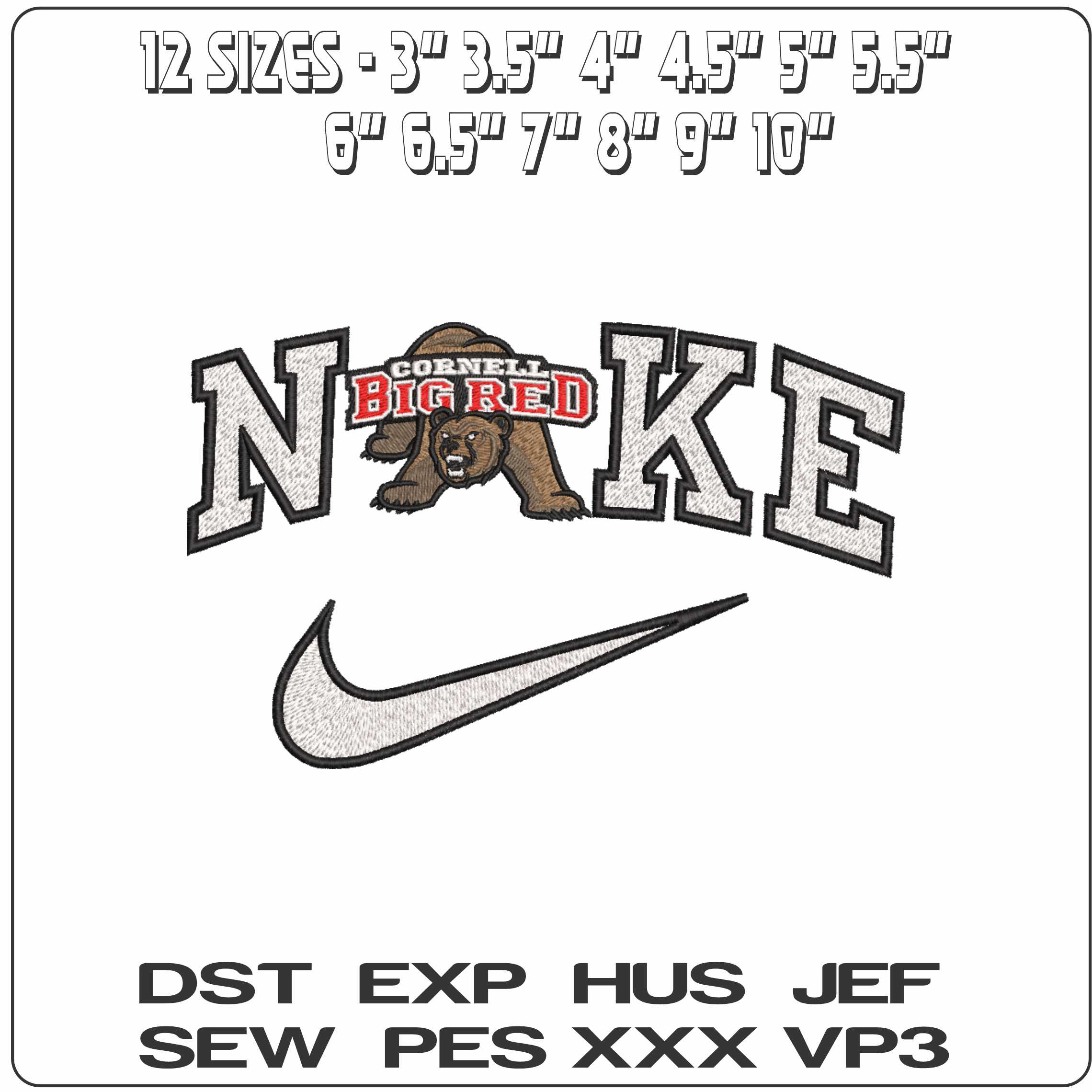 Nike Cornell Big Red 2002 to 2018 Cornell University   - Elegant embroidery design file-instant download — view 2