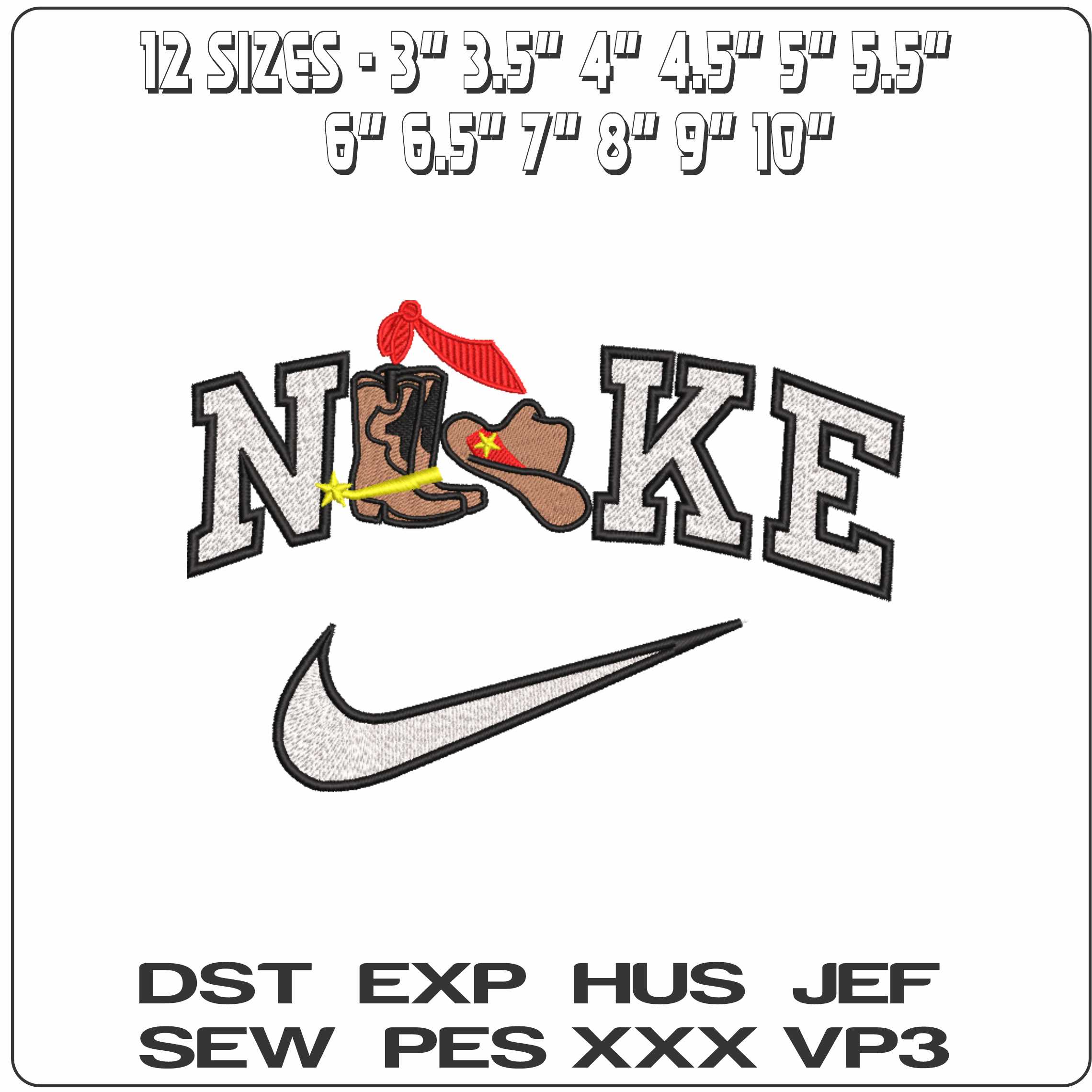 Nike Cowboy boots and Hat Children   - Elegant embroidery design file-instant download — view 2