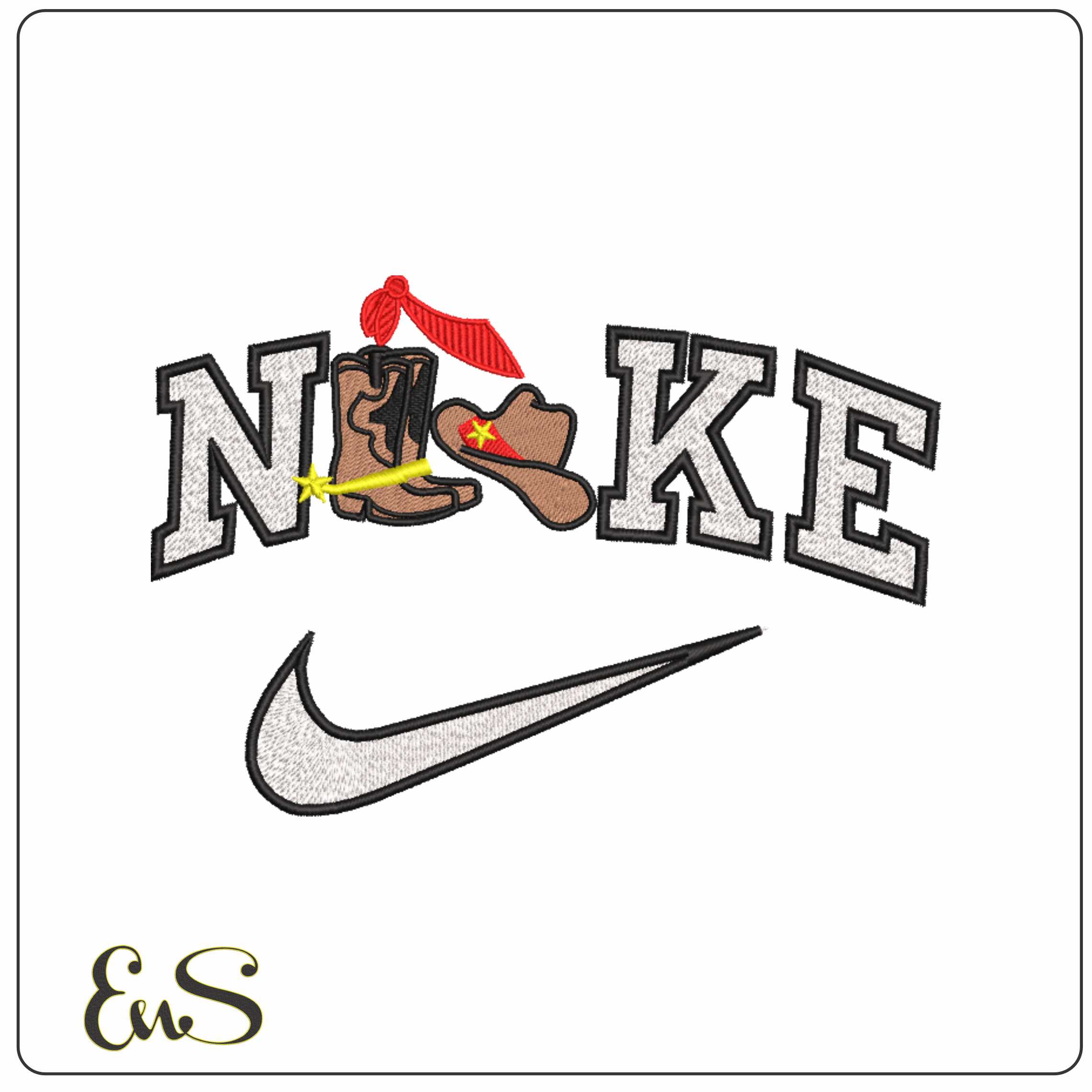 Nike Cowboy boots and Hat Children   - Elegant embroidery design file-instant download