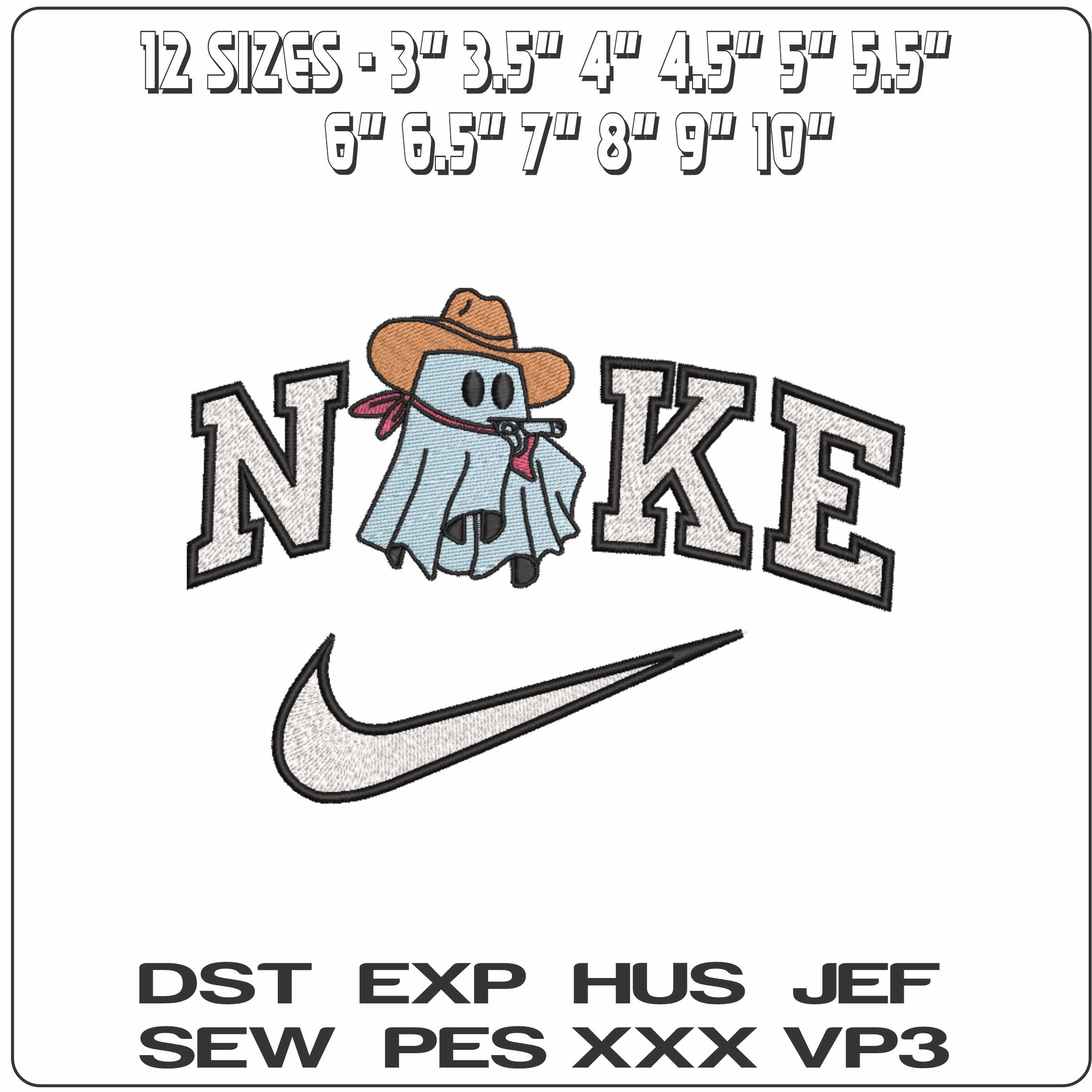 Nike Cowboy Ghost   - Elegant embroidery design file-instant download — view 2