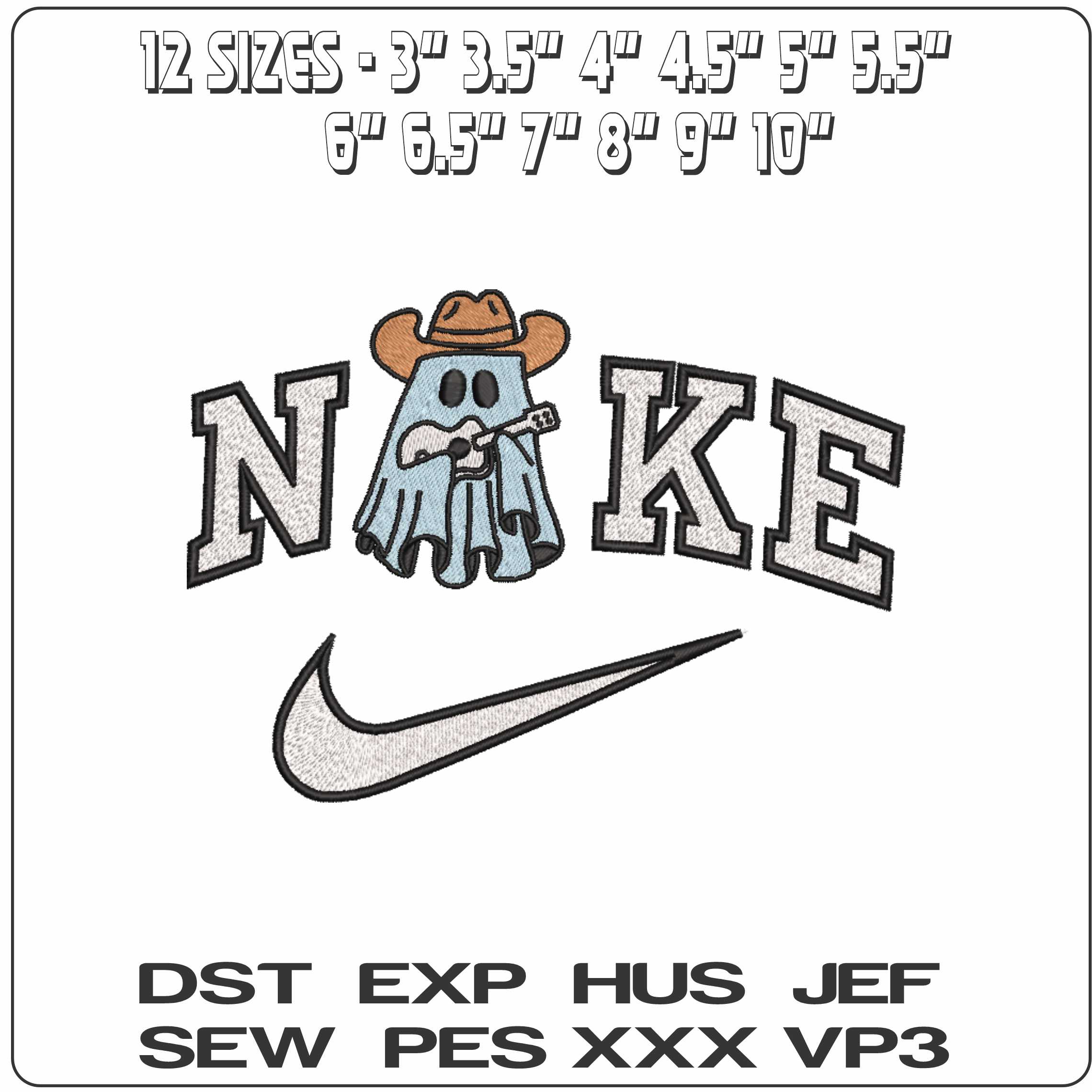 Nike Cowboy Ghost Musician   - Elegant embroidery design file-instant download — view 2
