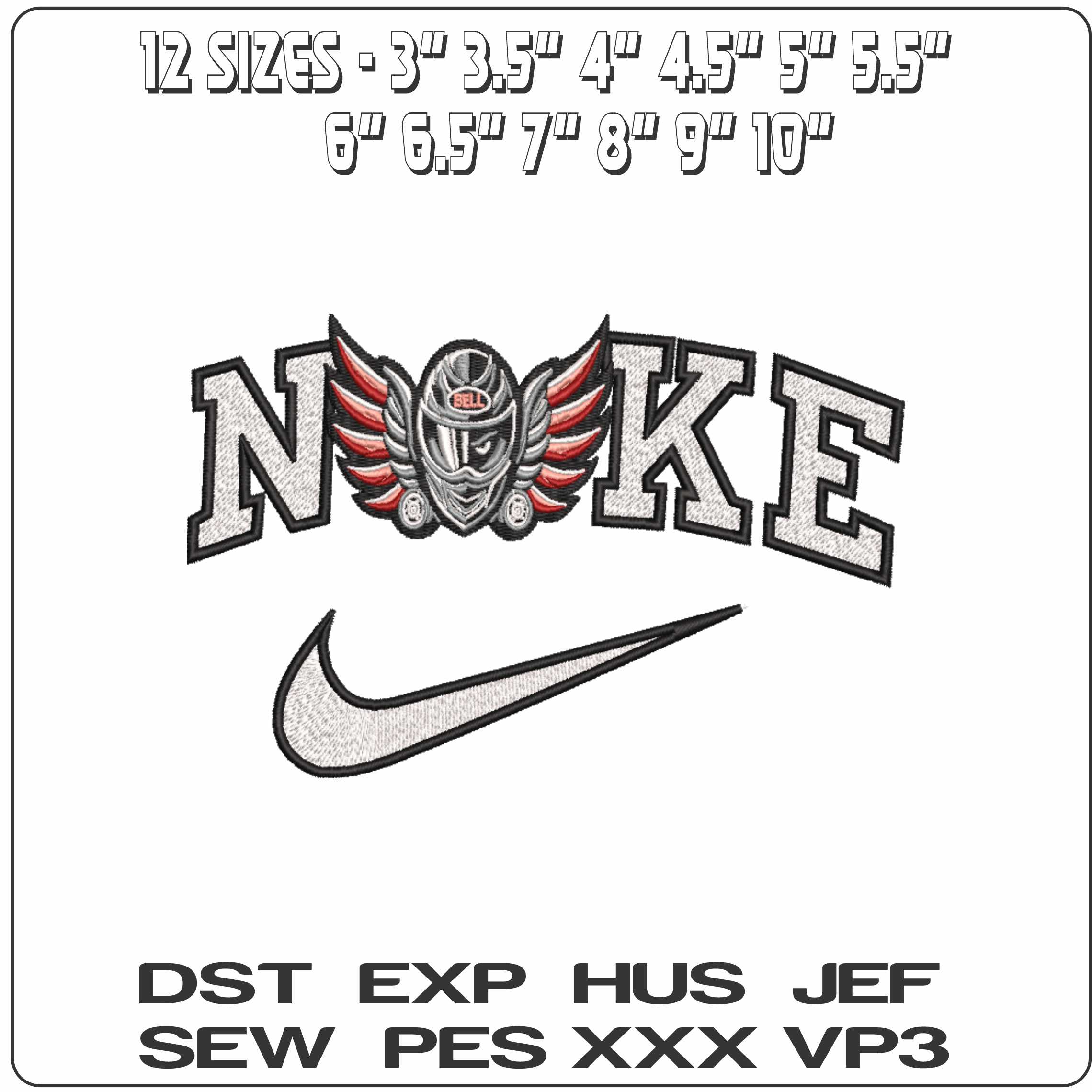 Nike Crash Helmet With Wings   - Elegant embroidery design file-instant download — view 2