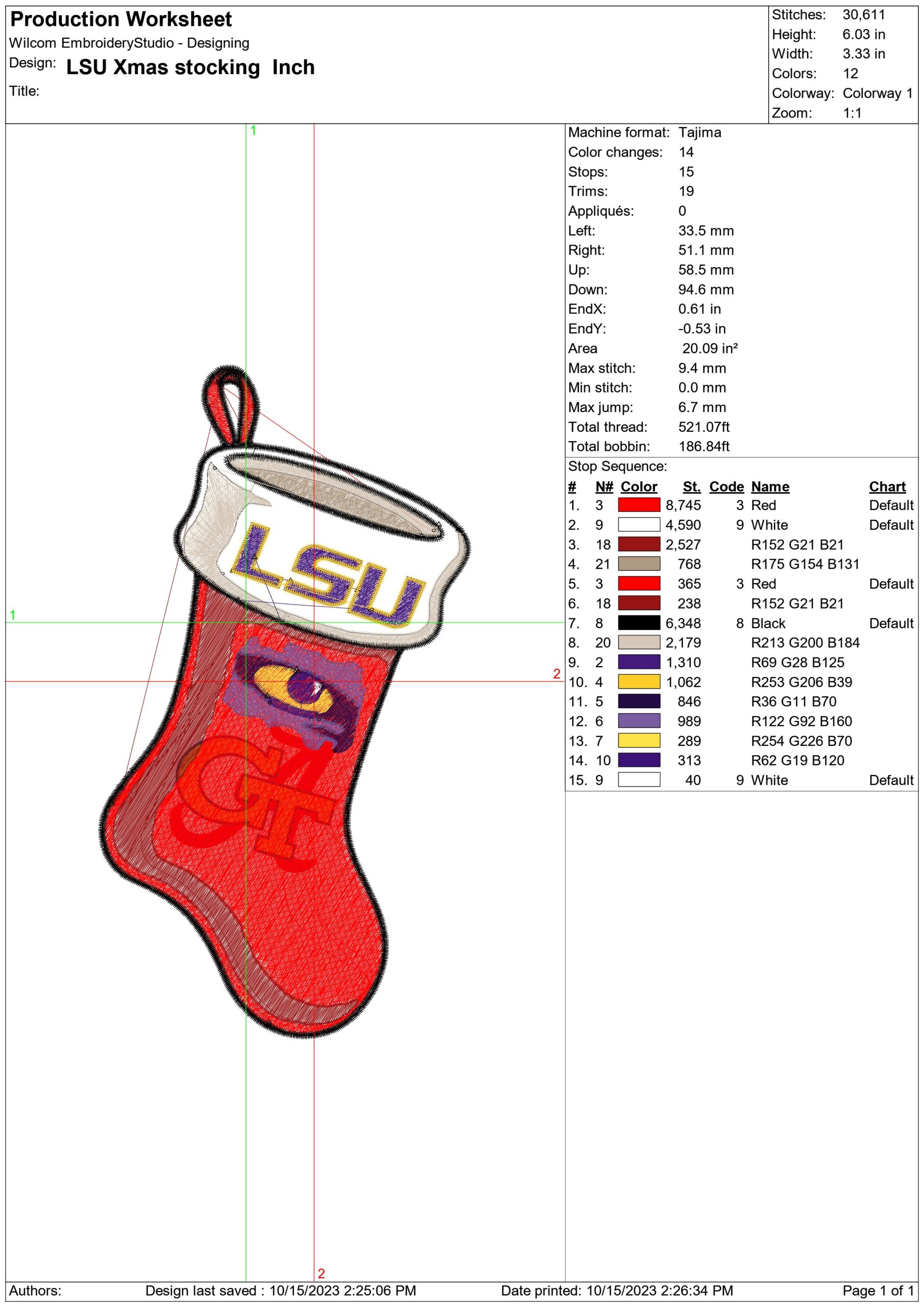 LSU Fighting Tigers Christmas Sock embroidery design - Fighting Tigers Logo - Louisiana State University  Logo  embroidery machine  pattern embroidery file - instant download in a frame — view 2