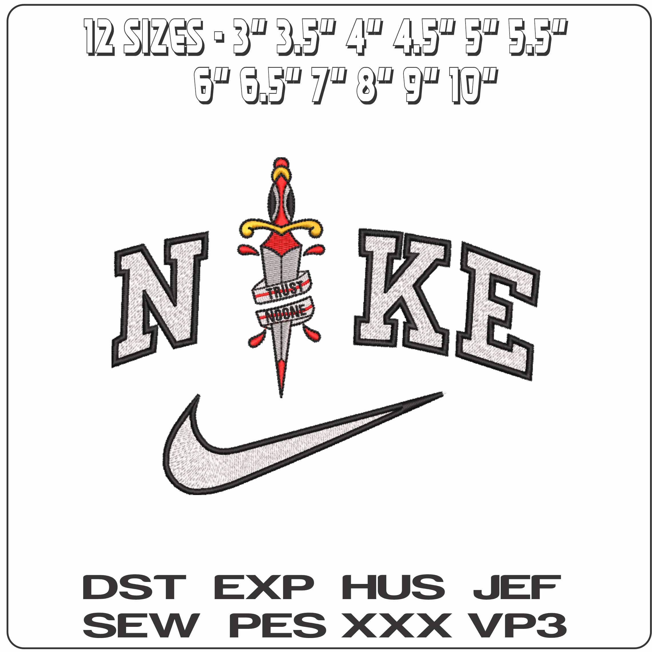 Nike Dagger Trust No One    - Elegant embroidery design file-instant download — view 2