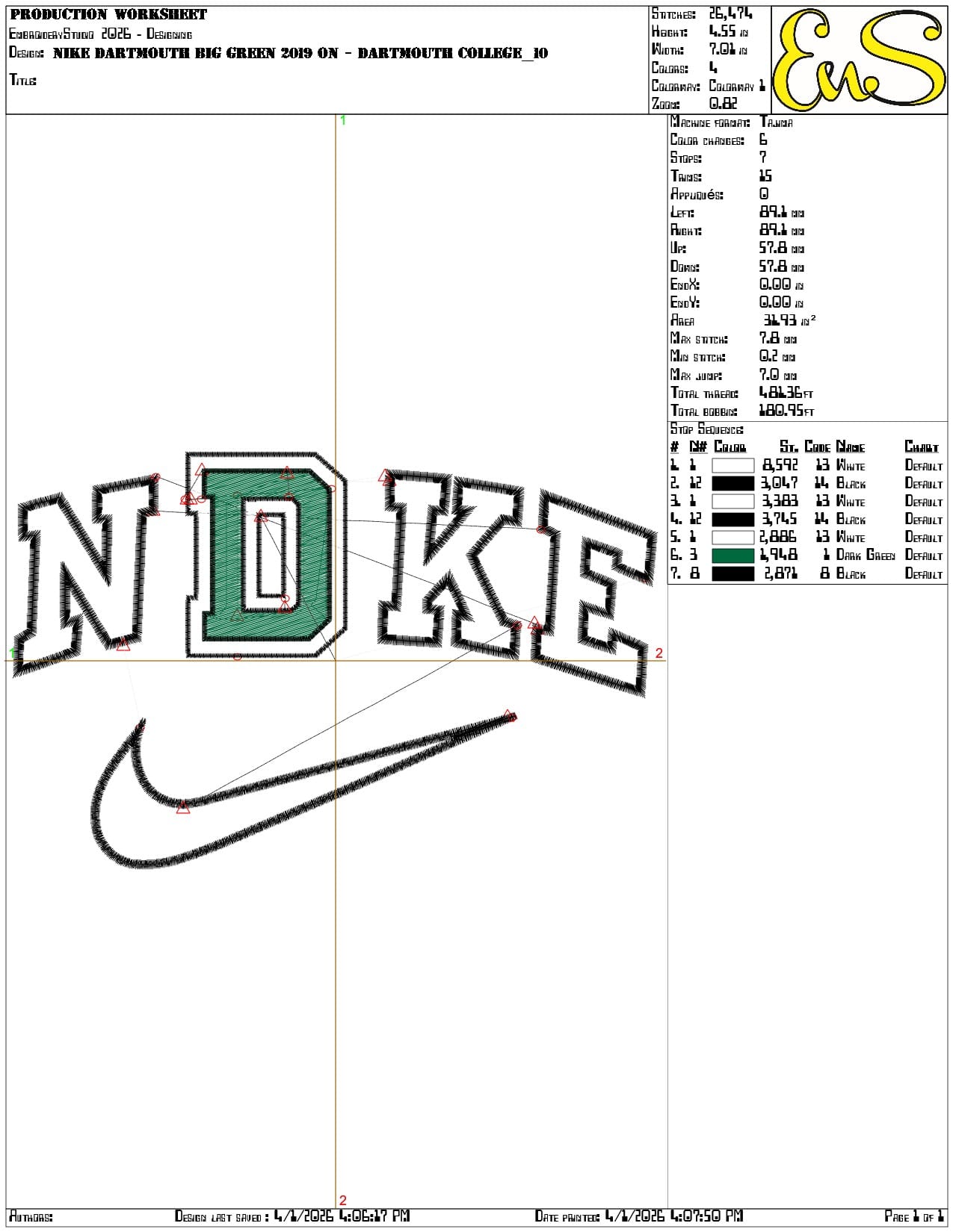 Nike Dartmouth Big Green 2019 on Dartmouth College    - Elegant embroidery design file-instant download — view 3