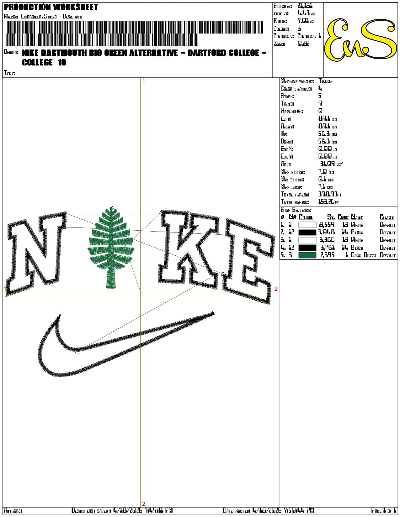 Nike Dartmouth Big Green Alternative Dartford College    - Elegant embroidery design file-instant download — view 3