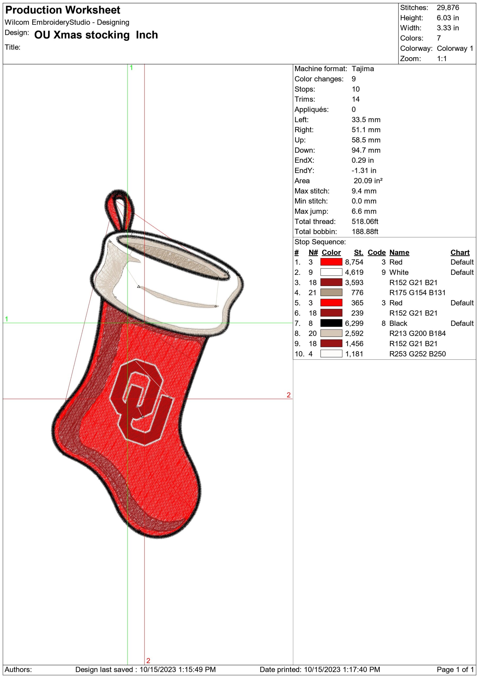 OU Christmas Stocking- embroidery file - instant download in a frame — view 3