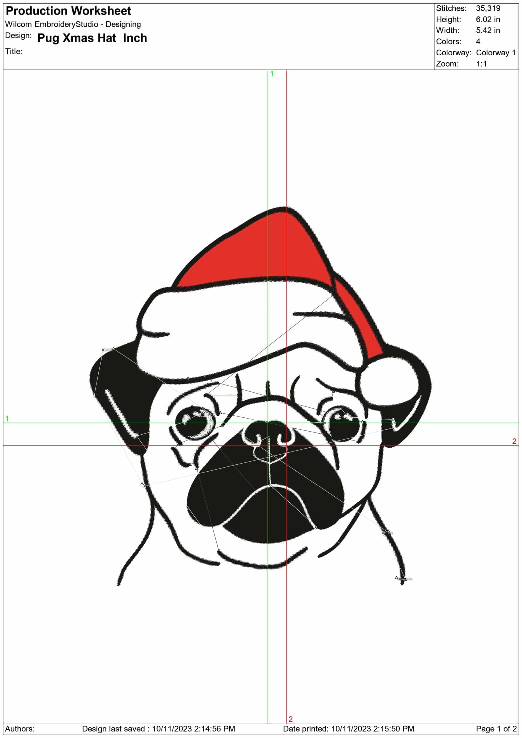 Pug Christmas Hat Embroidery File - instant download in a frame — view 2