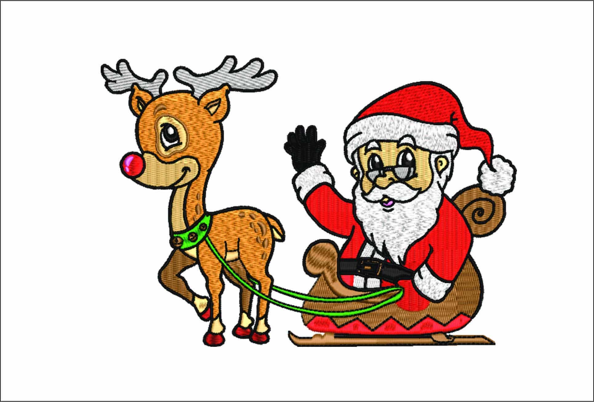 Santa & Reindeer Christmas Large- embroidery file - instant download in a frame